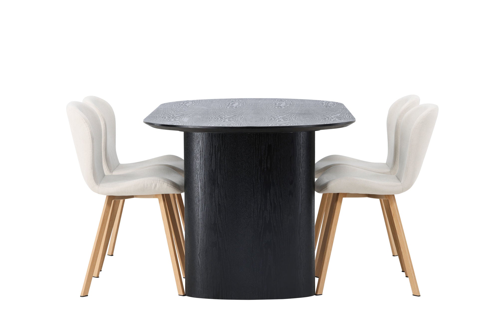 Venture Home Isolde spisebord 180*75 - Black / Black MDF +Lilja Spisebordsstol - Oaklook / Beige Fabric _4