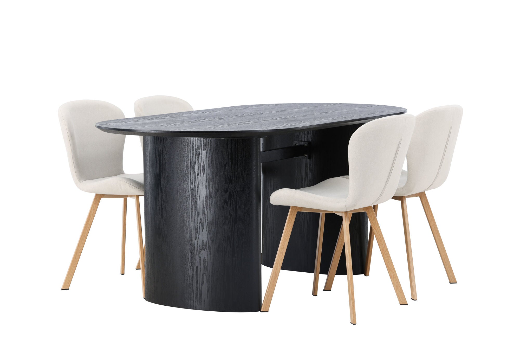 Venture Home Isolde spisebord 180*75 - Black / Black MDF +Lilja Spisebordsstol - Oaklook / Beige Fabric _4