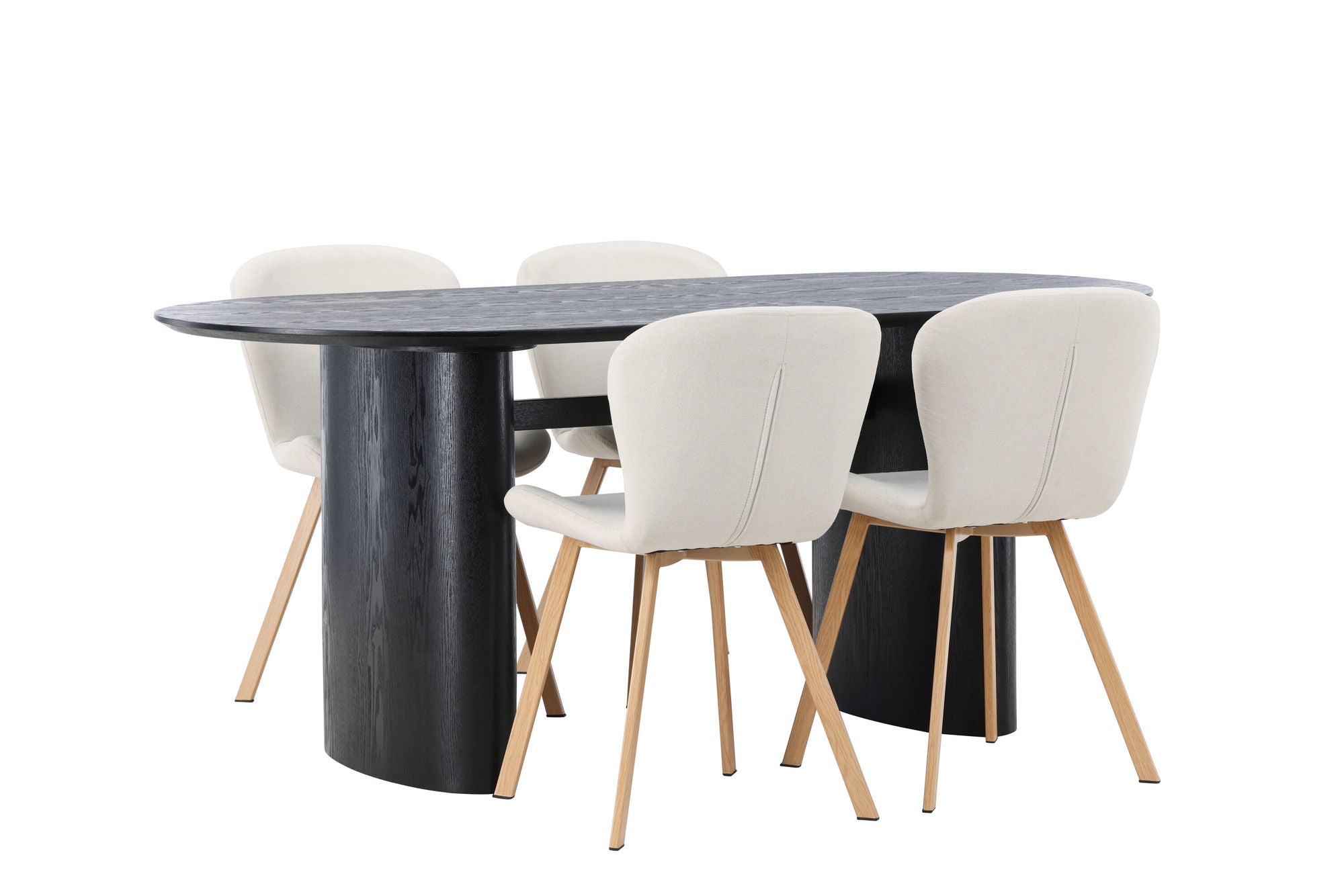 Venture Home Isolde spisebord 180*75 - Black / Black MDF +Lilja Spisebordsstol - Oaklook / Beige Fabric _4