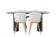 Venture Home Isolde spisebord 180*75 - Black / Black MDF +Lilja Spisebordsstol - Oaklook / Beige Fabric _4