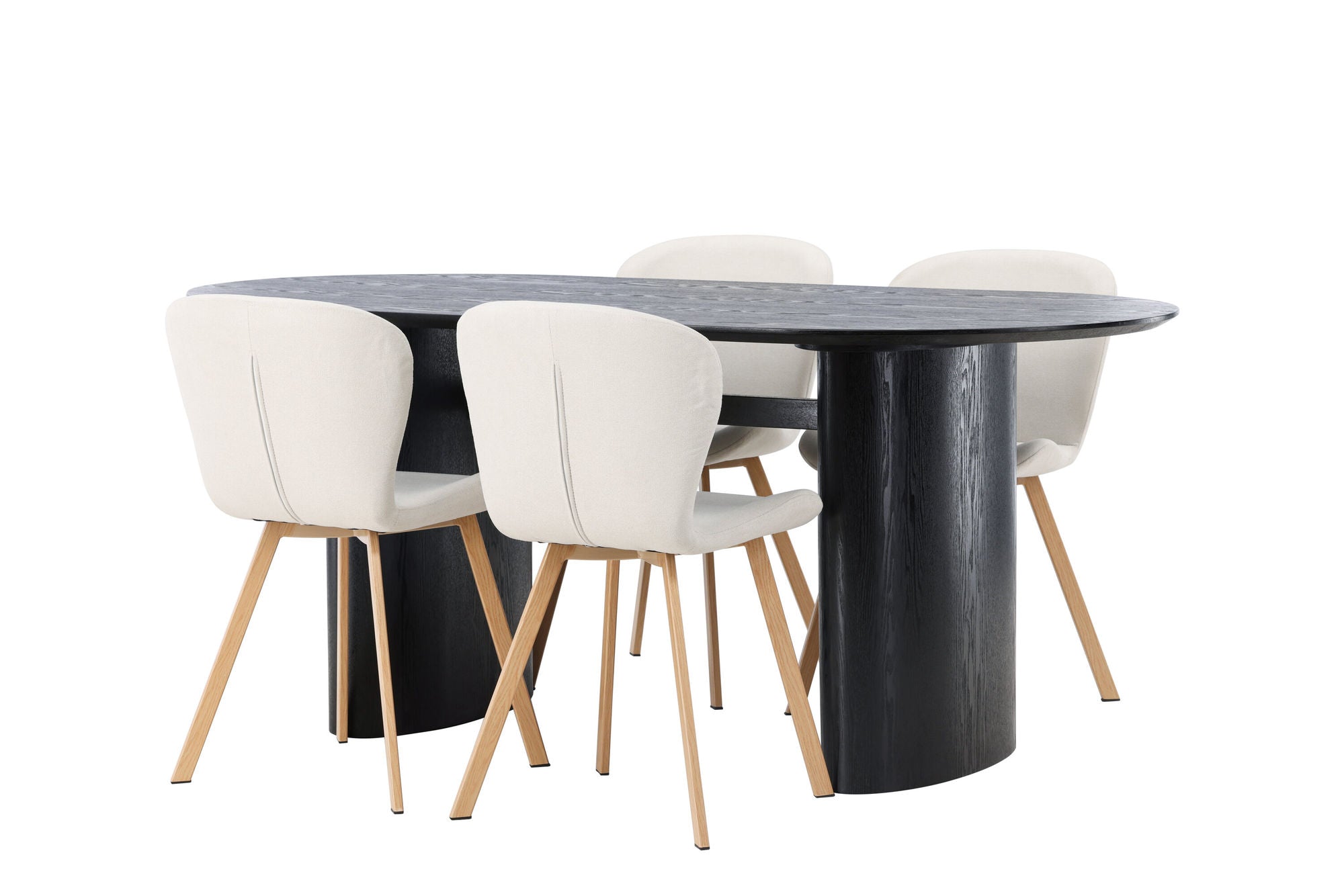 Venture Home Isolde spisebord 180*75 - Black / Black MDF +Lilja Spisebordsstol - Oaklook / Beige Fabric _4