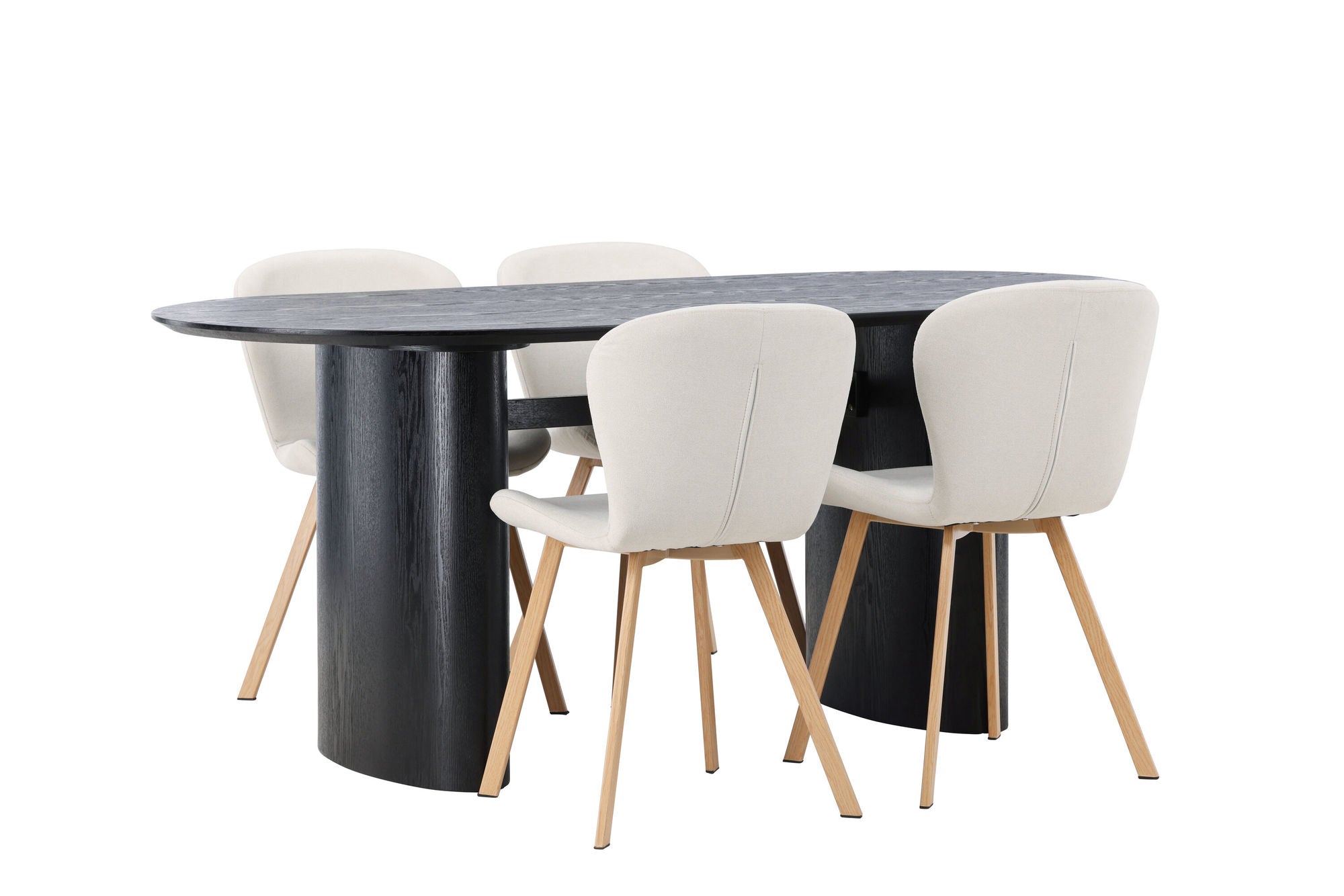 Venture Home Isolde spisebord 180*75 - Black / Black MDF +Lilja Spisebordsstol - Oaklook / Beige Fabric _4