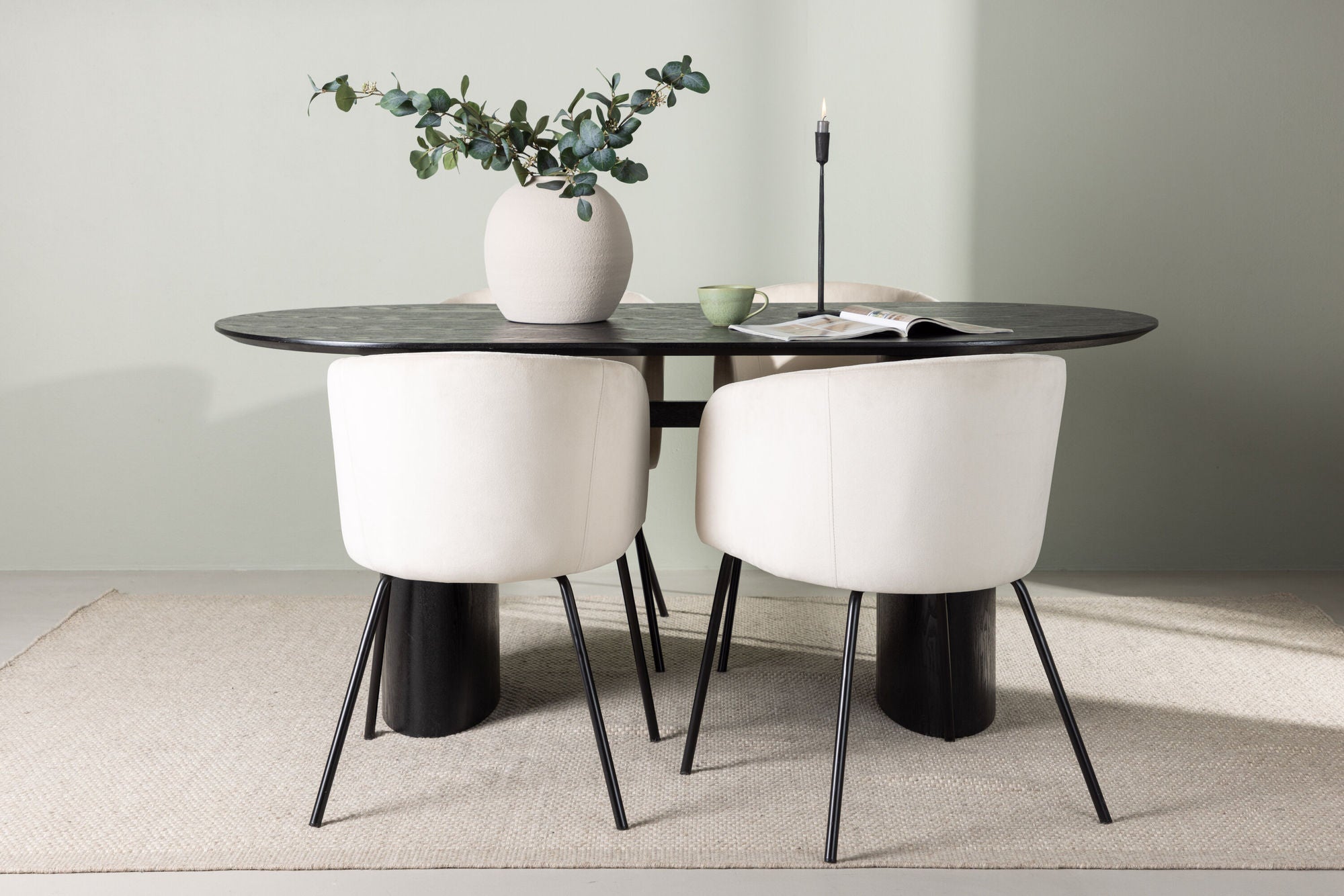 Venture Home Isolde spisebord 180*75 - Black / Black MDF +Berit stol - Black / Beige Velvet _4