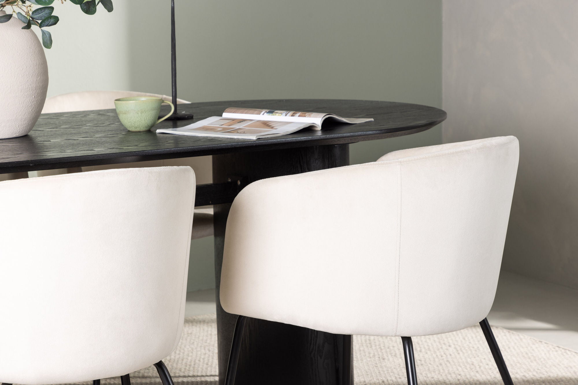 Venture Home Isolde spisebord 180*75 - Black / Black MDF +Berit stol - Black / Beige Velvet _4