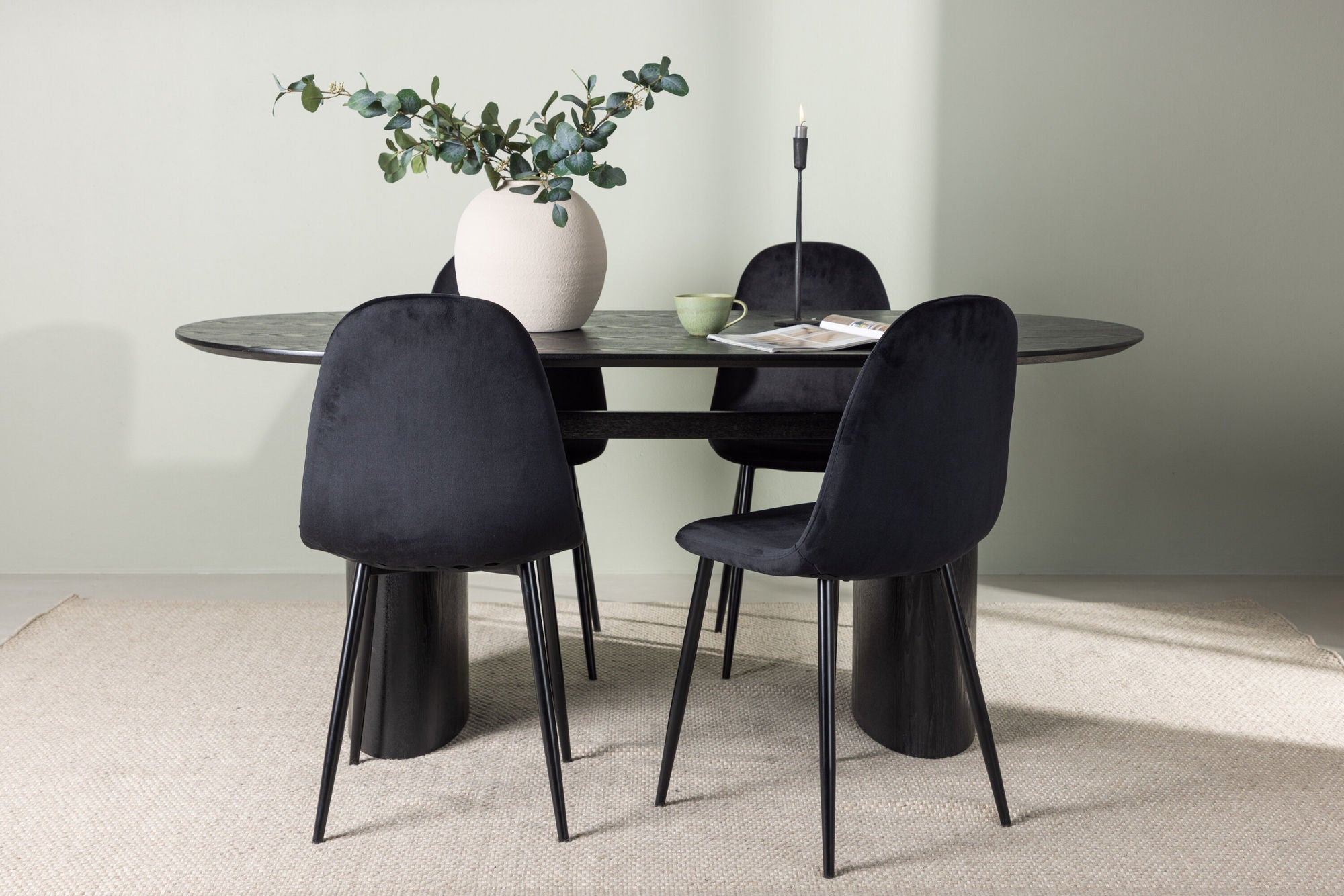 Venture Home Isolde spisebord 180*75 - Black / Black MDF +Polar Spisebordsstol - Black legs / Black Velvet _4