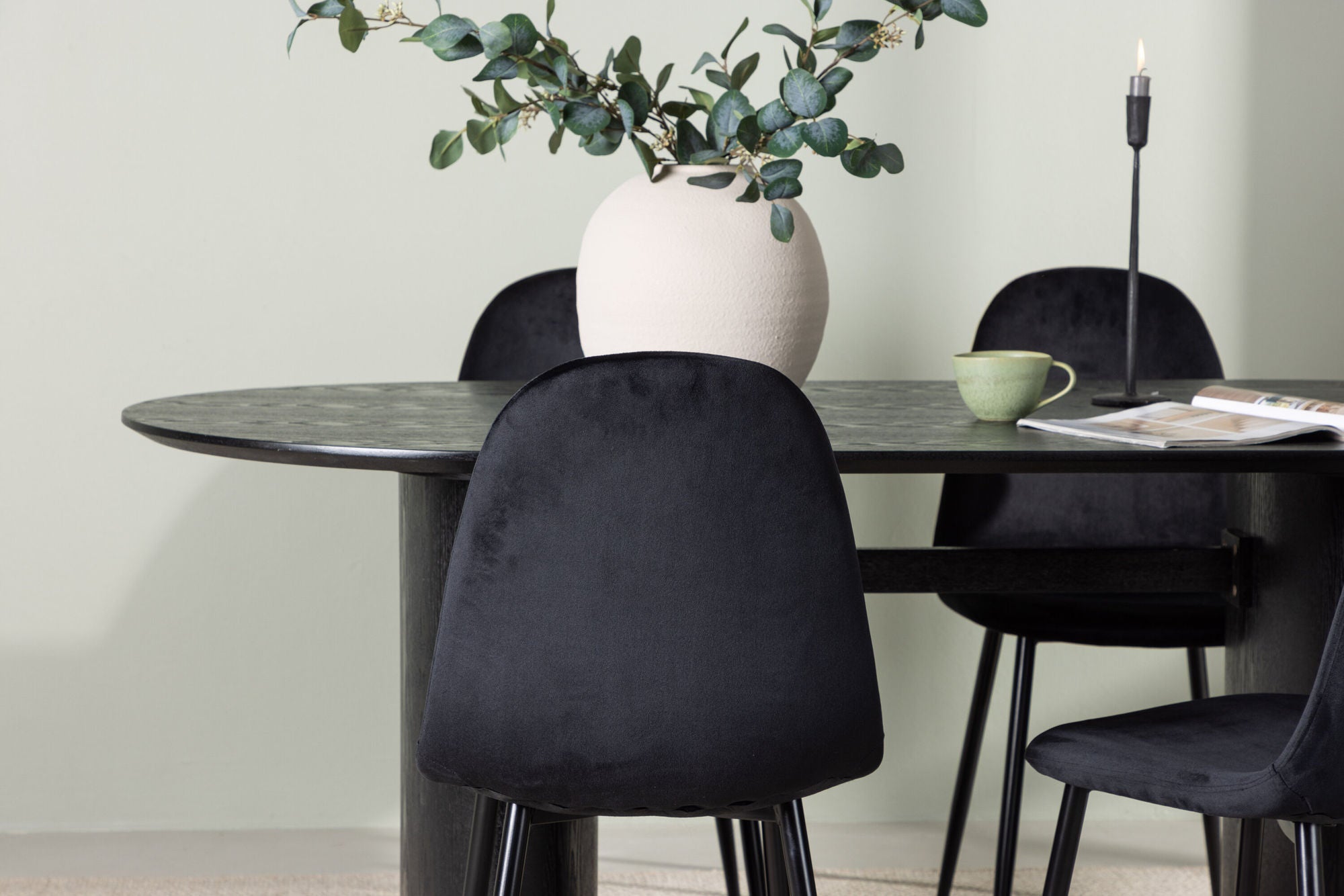 Venture Home Isolde spisebord 180*75 - Black / Black MDF +Polar Spisebordsstol - Black legs / Black Velvet _4