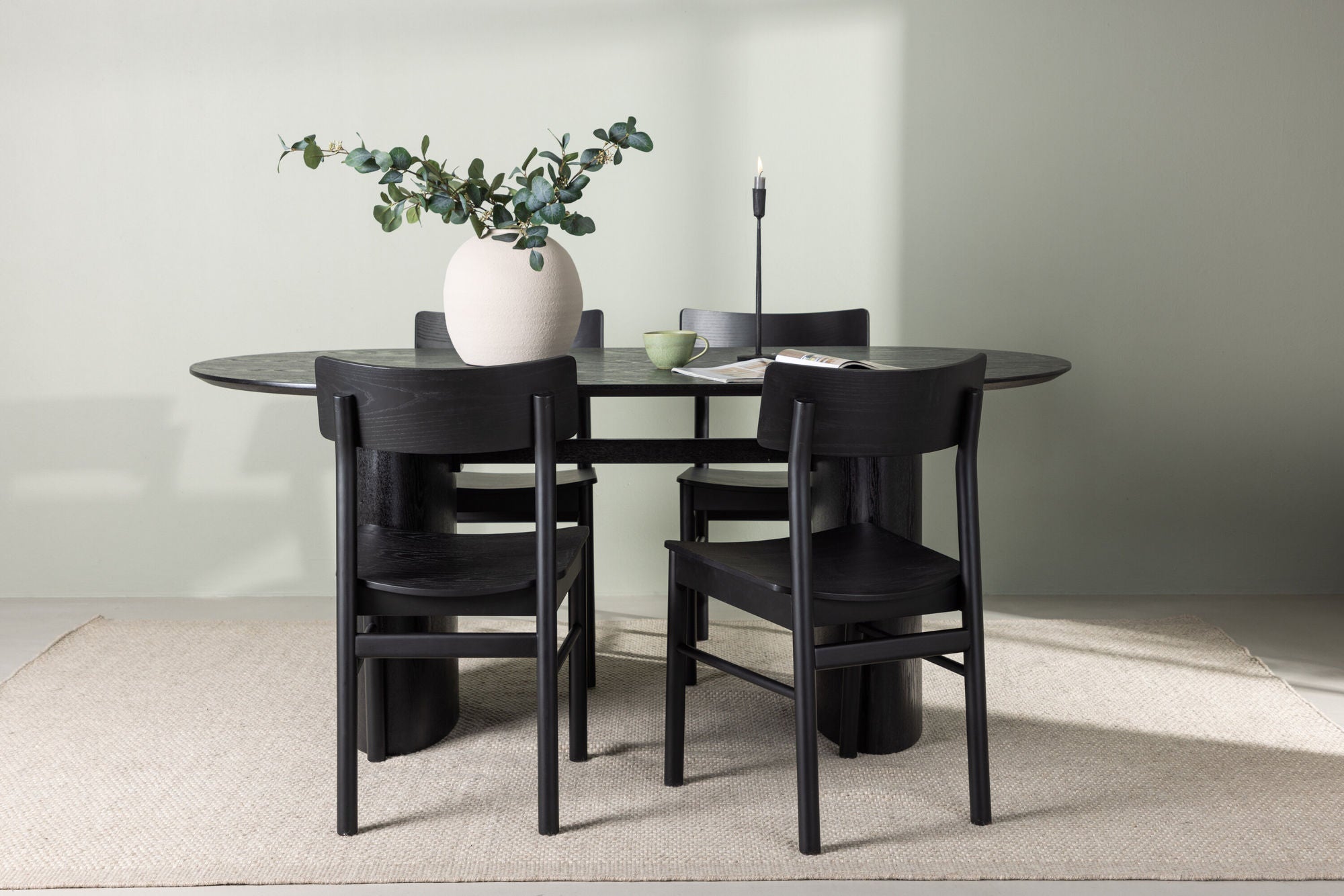 Venture Home Isolde spisebord 180*75 - Black / Black MDF +Montros Spisebordsstol - Natural / Natural Rubberwood _4