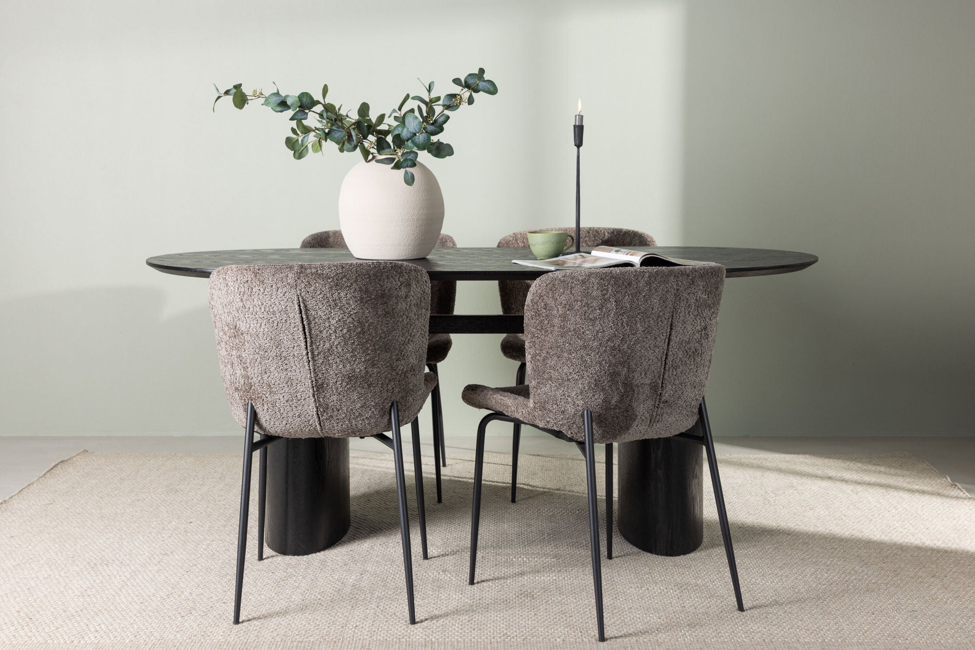 Venture Home Isolde spisebord 180*75 - Black / Black MDF +Modesto Spisebordsstol - Grey / Smoked Black Boucle _4
