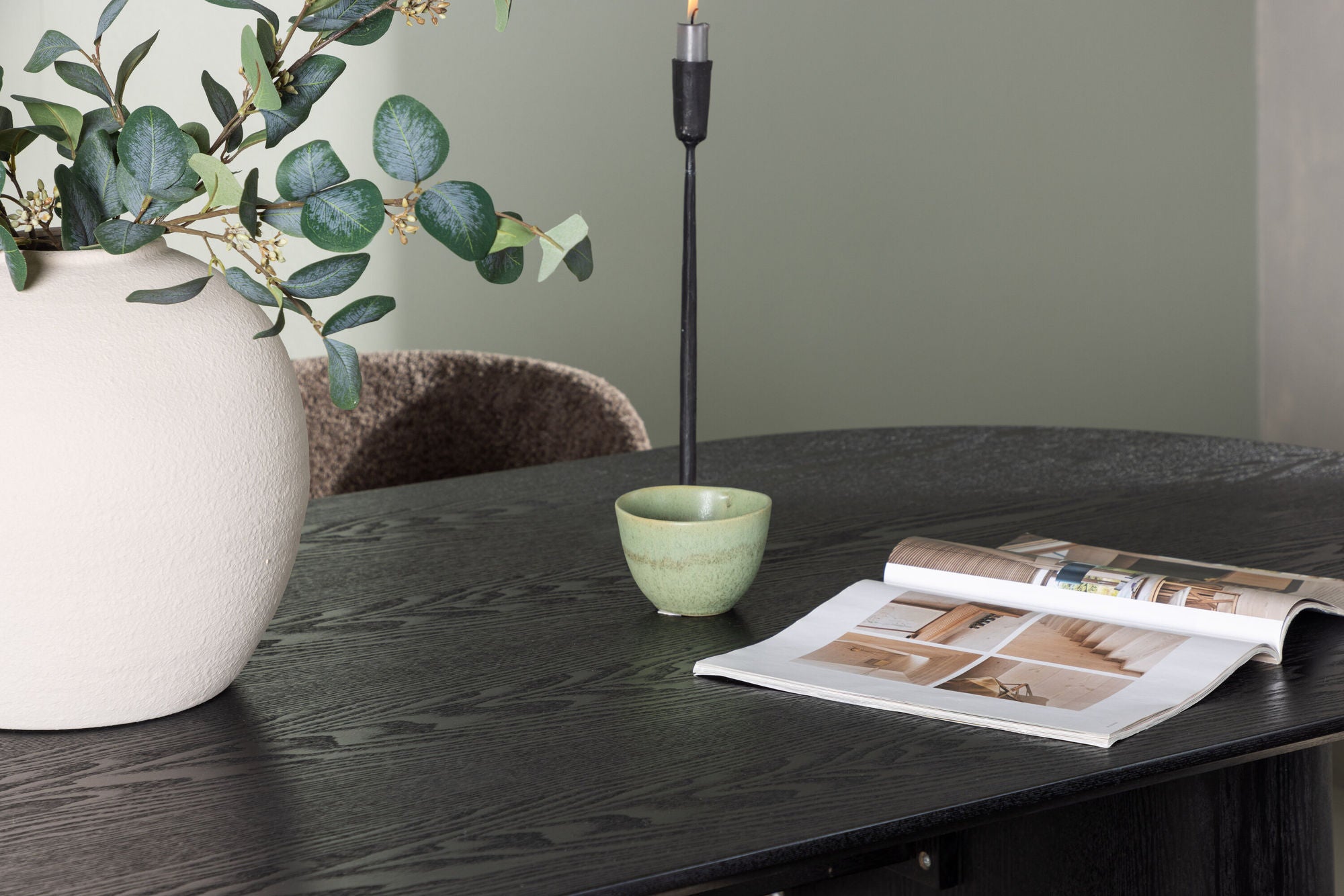 Venture Home Isolde spisebord 180*75 - Black / Black MDF +Modesto Spisebordsstol - Grey / Smoked Black Boucle _4