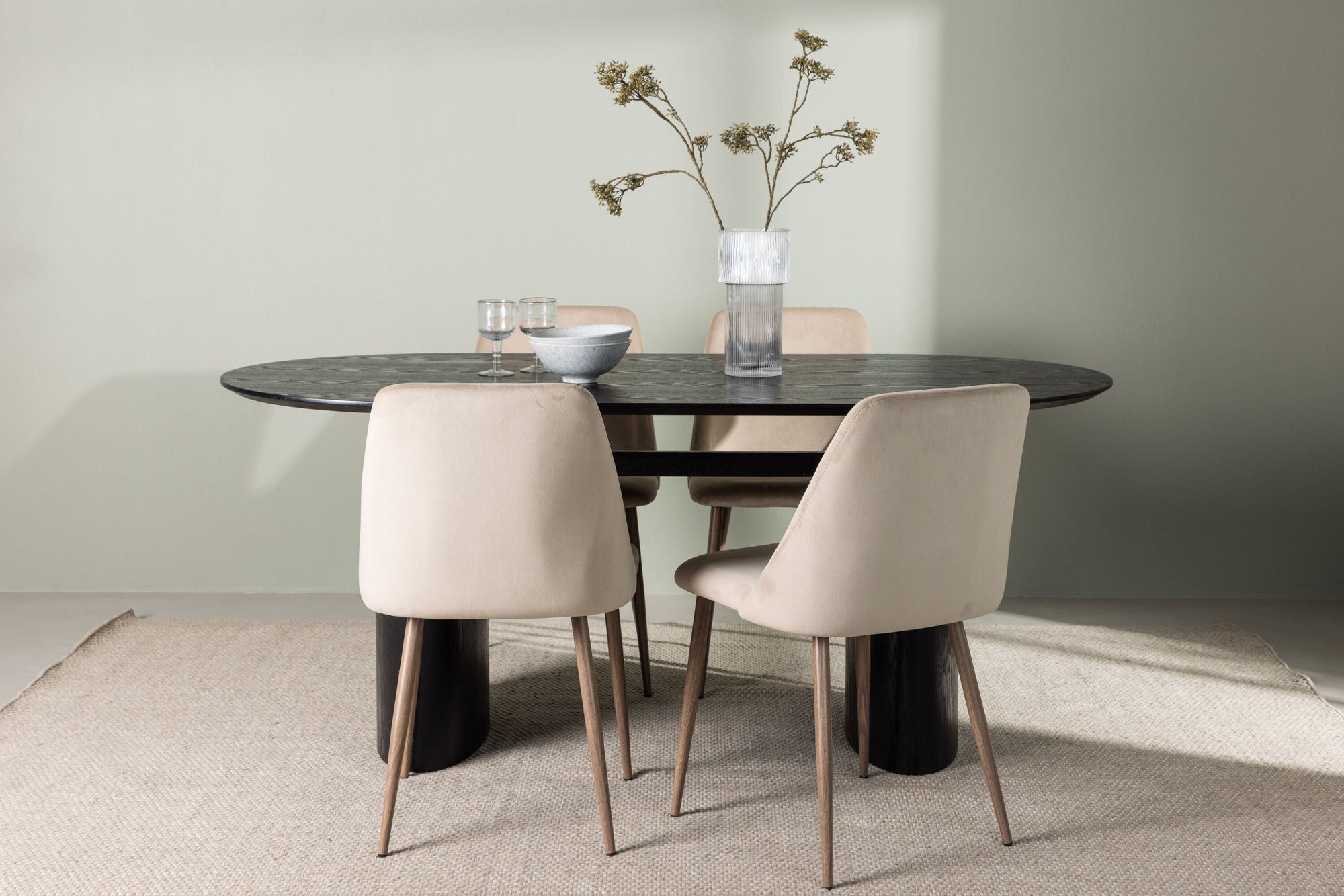 Venture Home Isolde spisebord 180*75 - Black / Black MDF +Night Spisebordsstol - Dark walnut / Mocca / Brown Fabric _4
