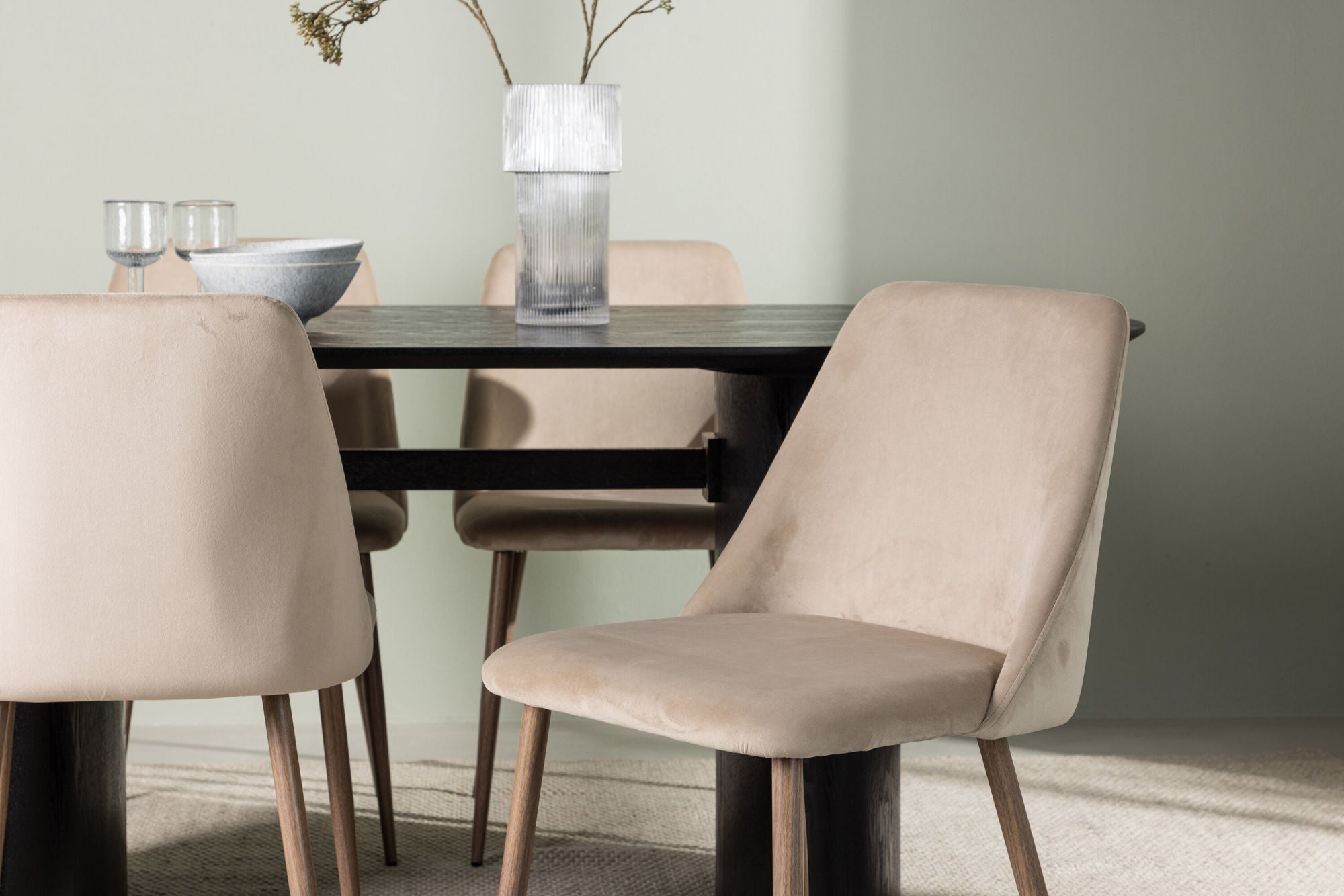Venture Home Isolde spisebord 180*75 - Black / Black MDF +Night Spisebordsstol - Dark walnut / Mocca / Brown Fabric _4