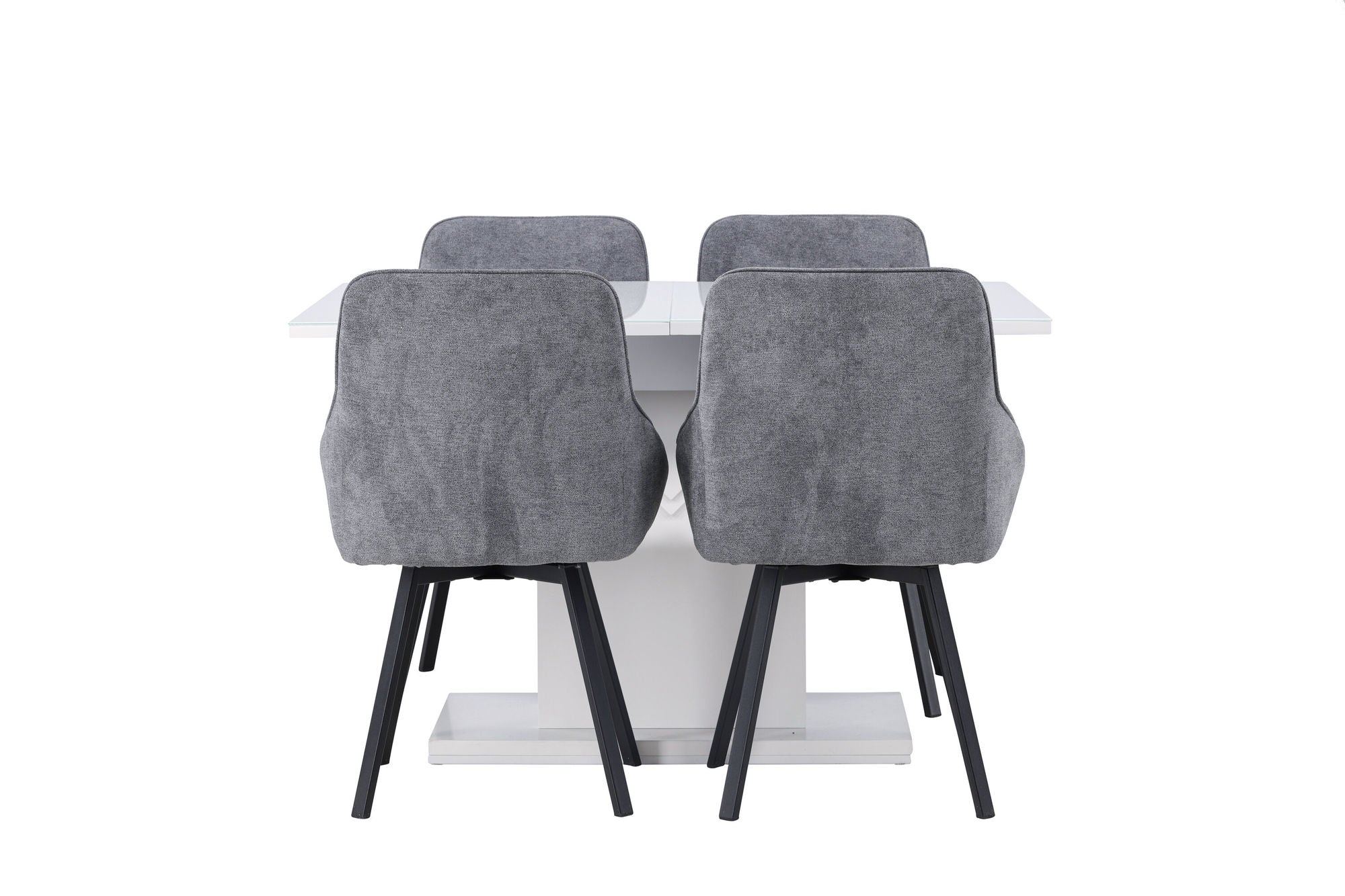 Venture Home Pluto spisebord 120/160*90- White / MDF Glass +Rosie Spisebordsstol - Black / Dark grey Fabric _4