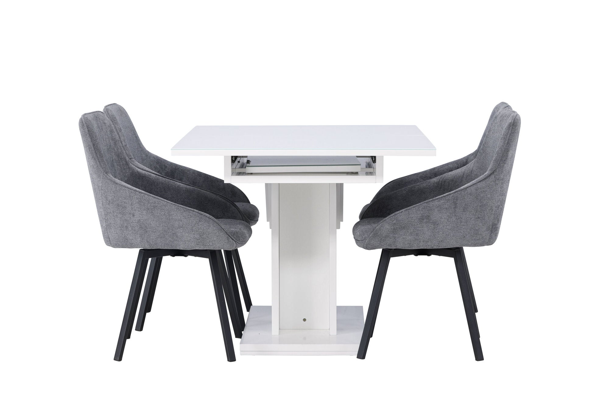 Venture Home Pluto spisebord 120/160*90- White / MDF Glass +Rosie Spisebordsstol - Black / Dark grey Fabric _4