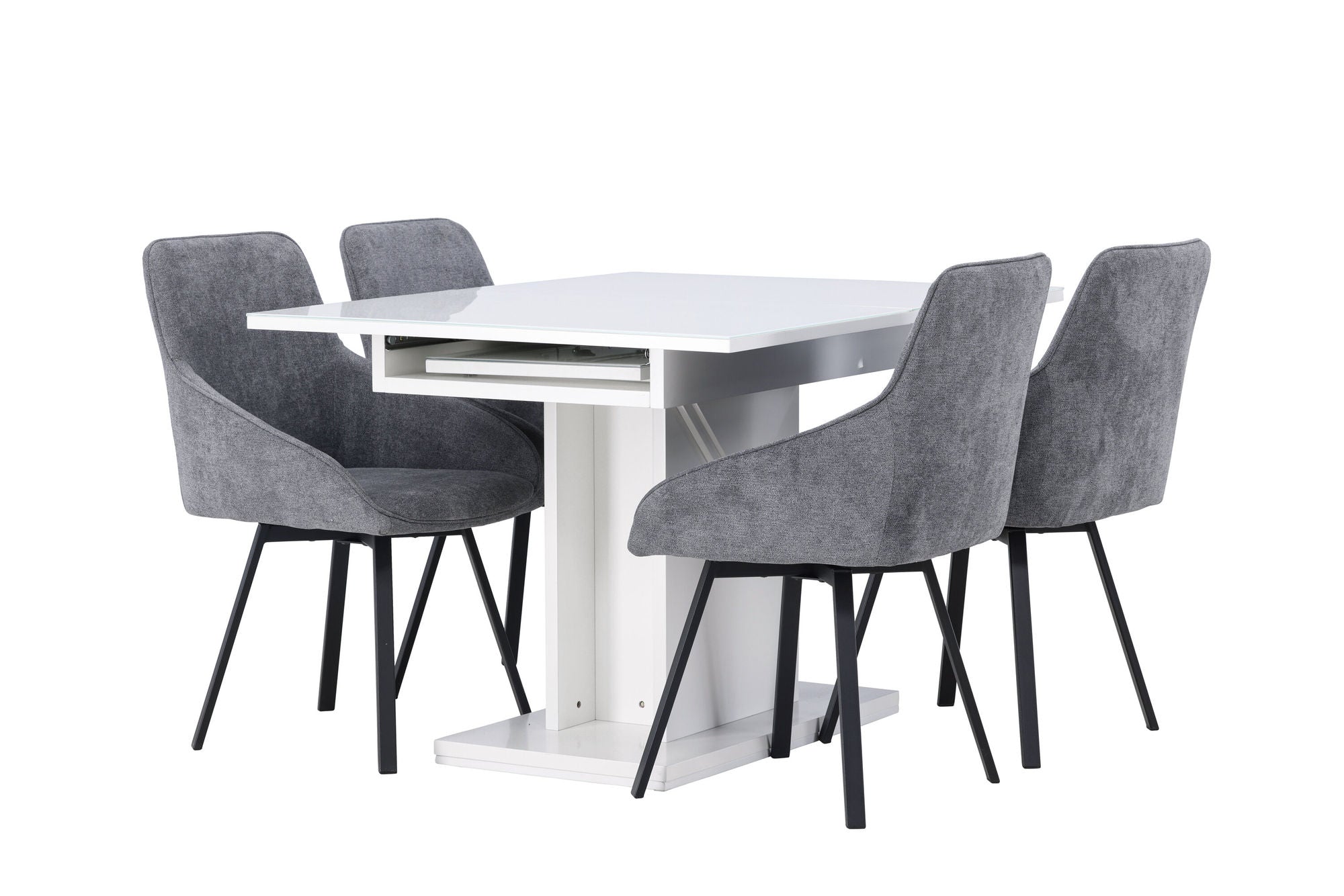 Venture Home Pluto spisebord 120/160*90- White / MDF Glass +Rosie Spisebordsstol - Black / Dark grey Fabric _4