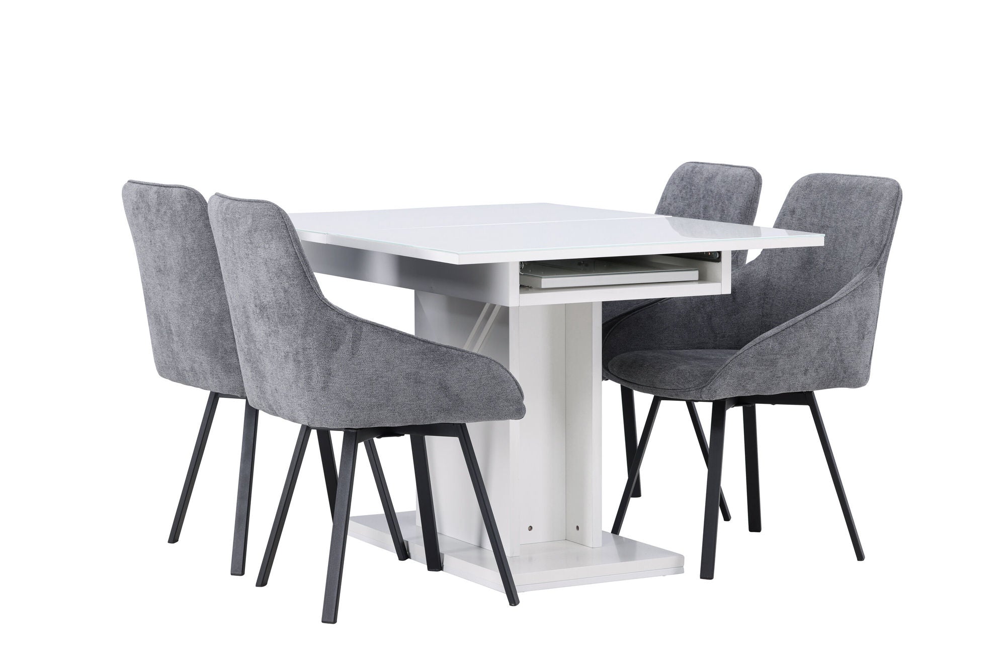 Venture Home Pluto spisebord 120/160*90- White / MDF Glass +Rosie Spisebordsstol - Black / Dark grey Fabric _4