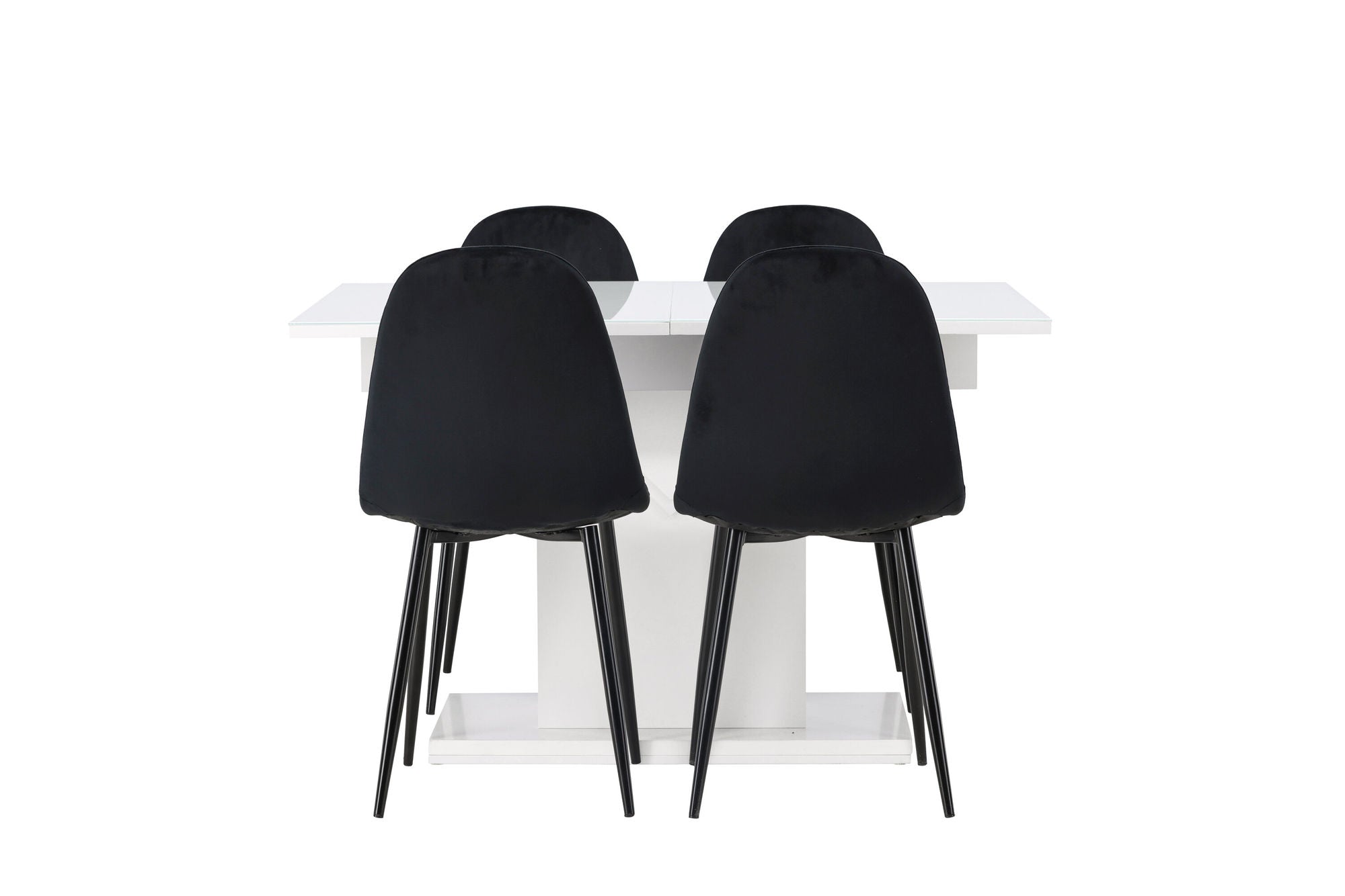Venture Home Pluto spisebord 120/160*90- White / MDF Glass +Polar Spisebordsstol - Black legs / Black Velvet _4