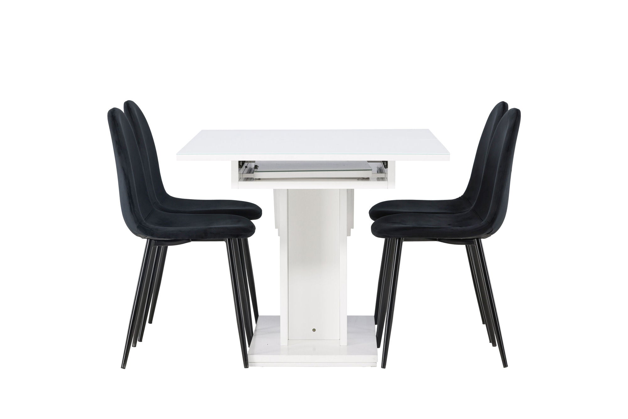 Venture Home Pluto spisebord 120/160*90- White / MDF Glass +Polar Spisebordsstol - Black legs / Black Velvet _4