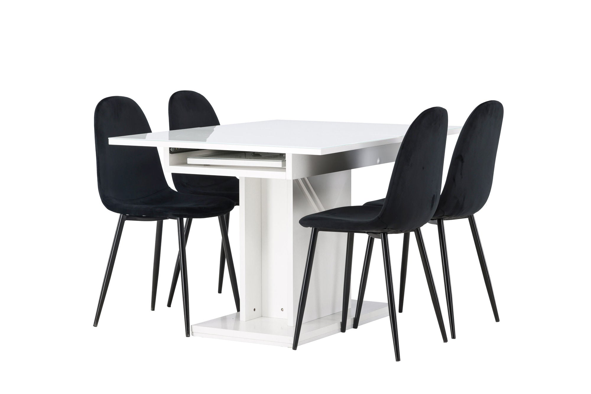 Venture Home Pluto spisebord 120/160*90- White / MDF Glass +Polar Spisebordsstol - Black legs / Black Velvet _4