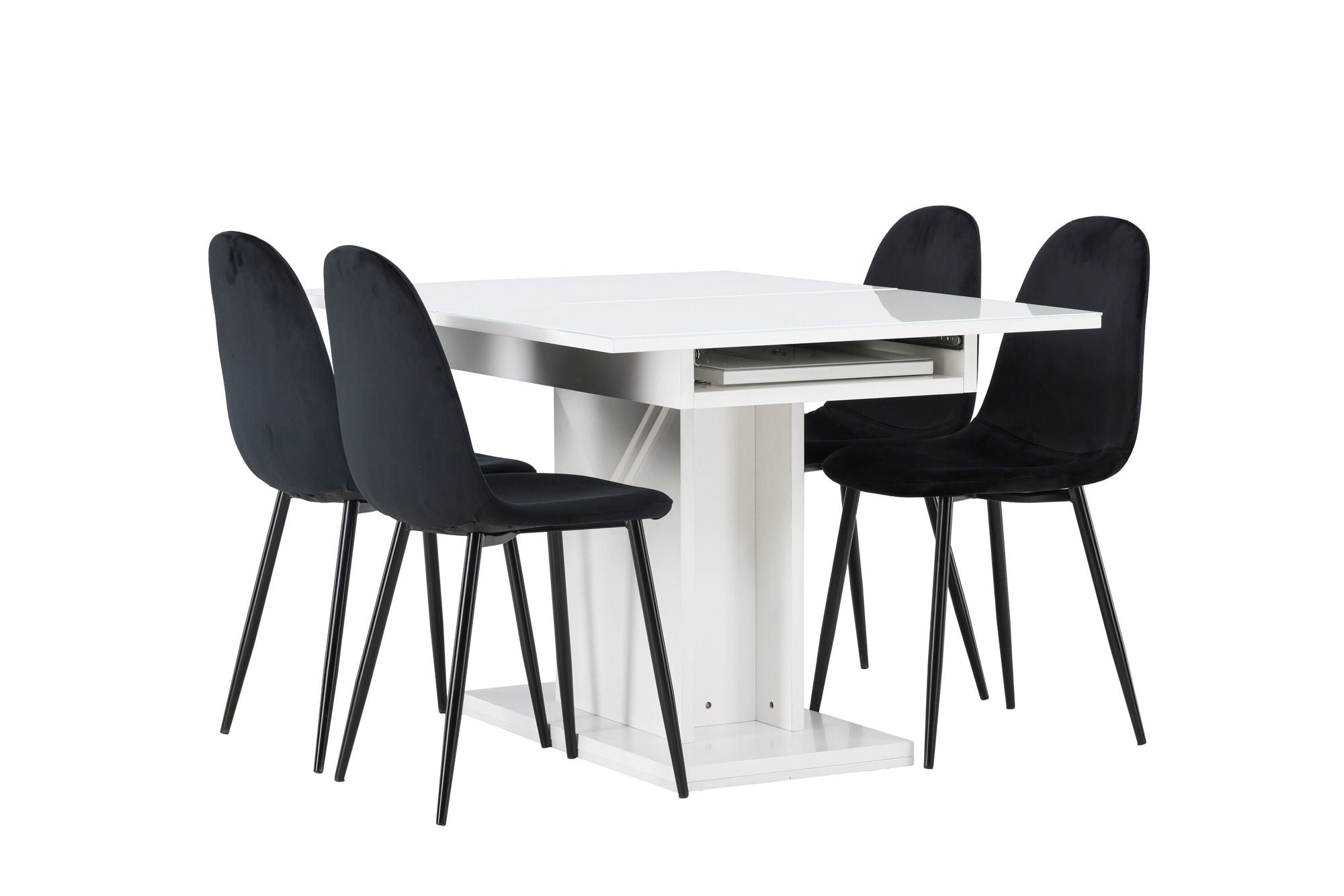 Venture Home Pluto spisebord 120/160*90- White / MDF Glass +Polar Spisebordsstol - Black legs / Black Velvet _4