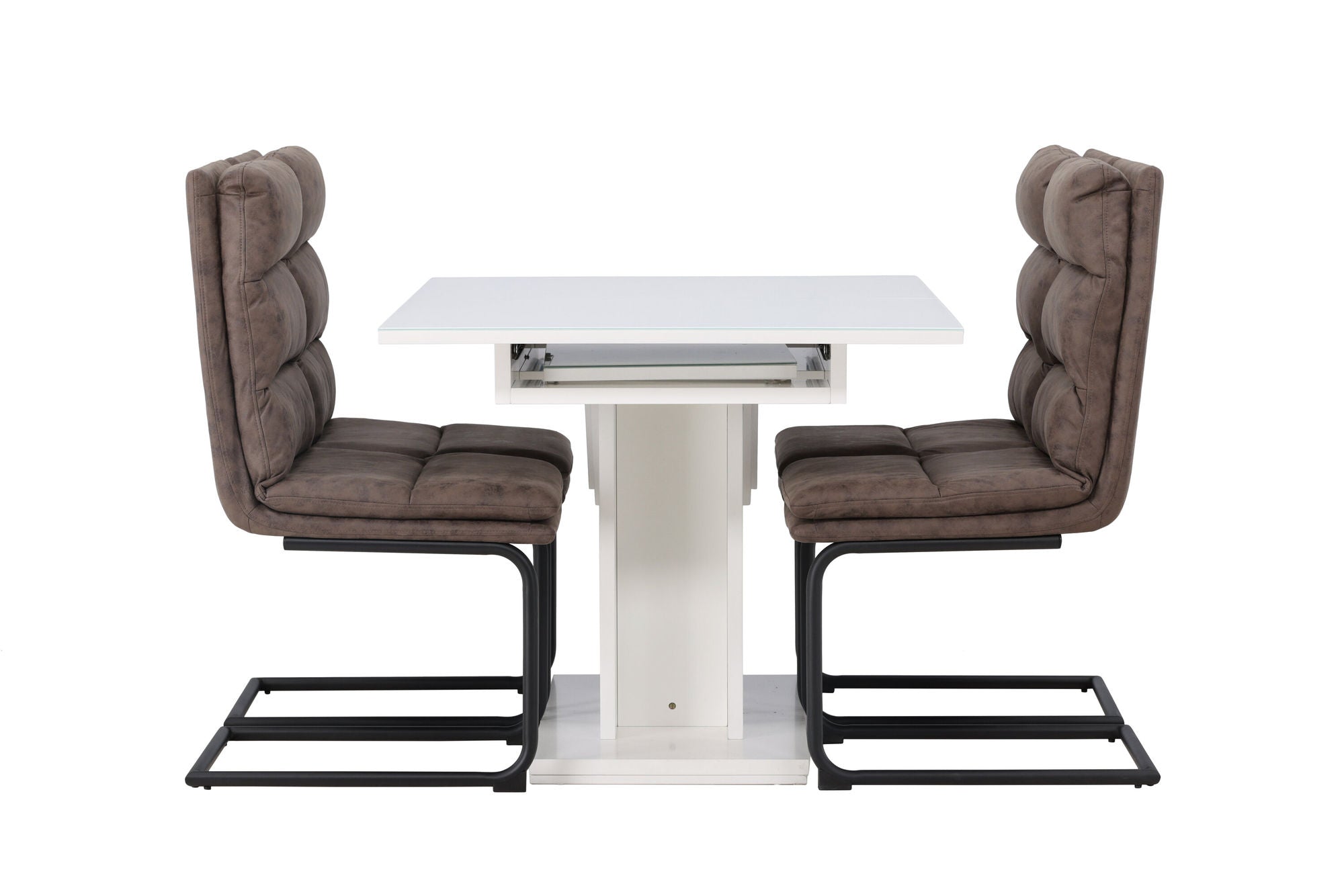 Venture Home Pluto spisebord 120/160*90- White / MDF Glass +Zizo Spisebordsstol - Black / Brown Microfiber fabric _4