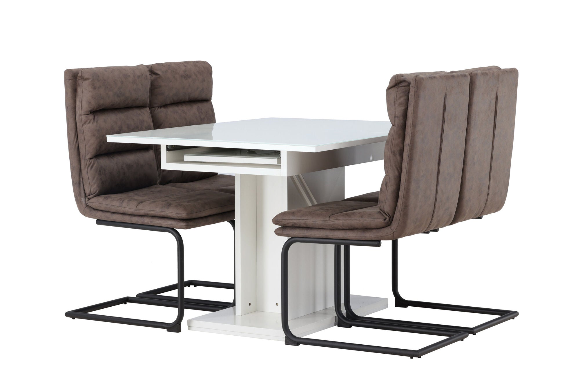 Venture Home Pluto spisebord 120/160*90- White / MDF Glass +Zizo Spisebordsstol - Black / Brown Microfiber fabric _4