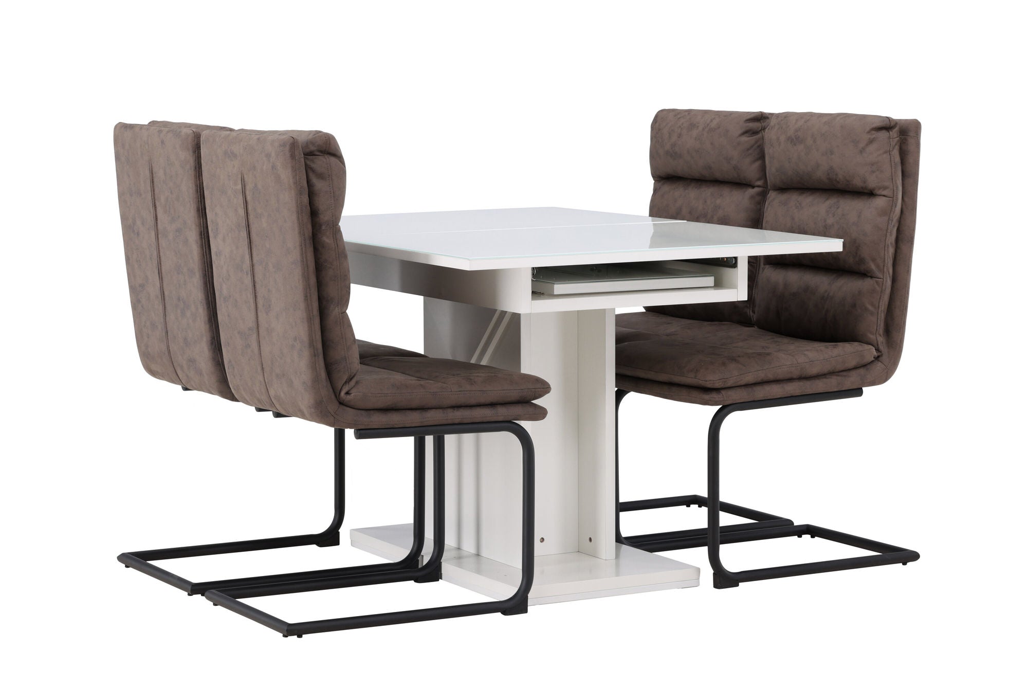 Venture Home Pluto spisebord 120/160*90- White / MDF Glass +Zizo Spisebordsstol - Black / Brown Microfiber fabric _4