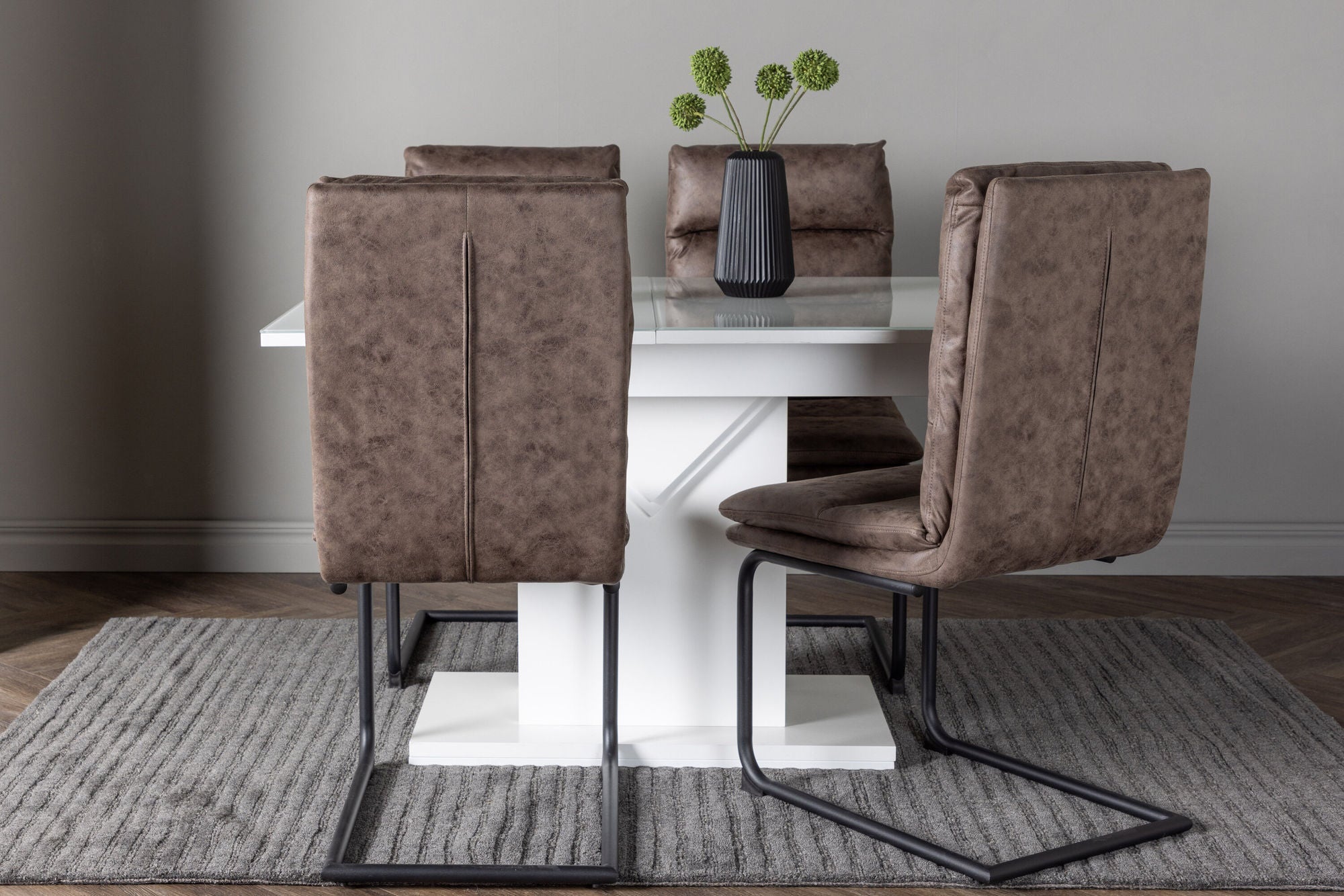 Venture Home Pluto spisebord 120/160*90- White / MDF Glass +Zizo Spisebordsstol - Black / Brown Microfiber fabric _4