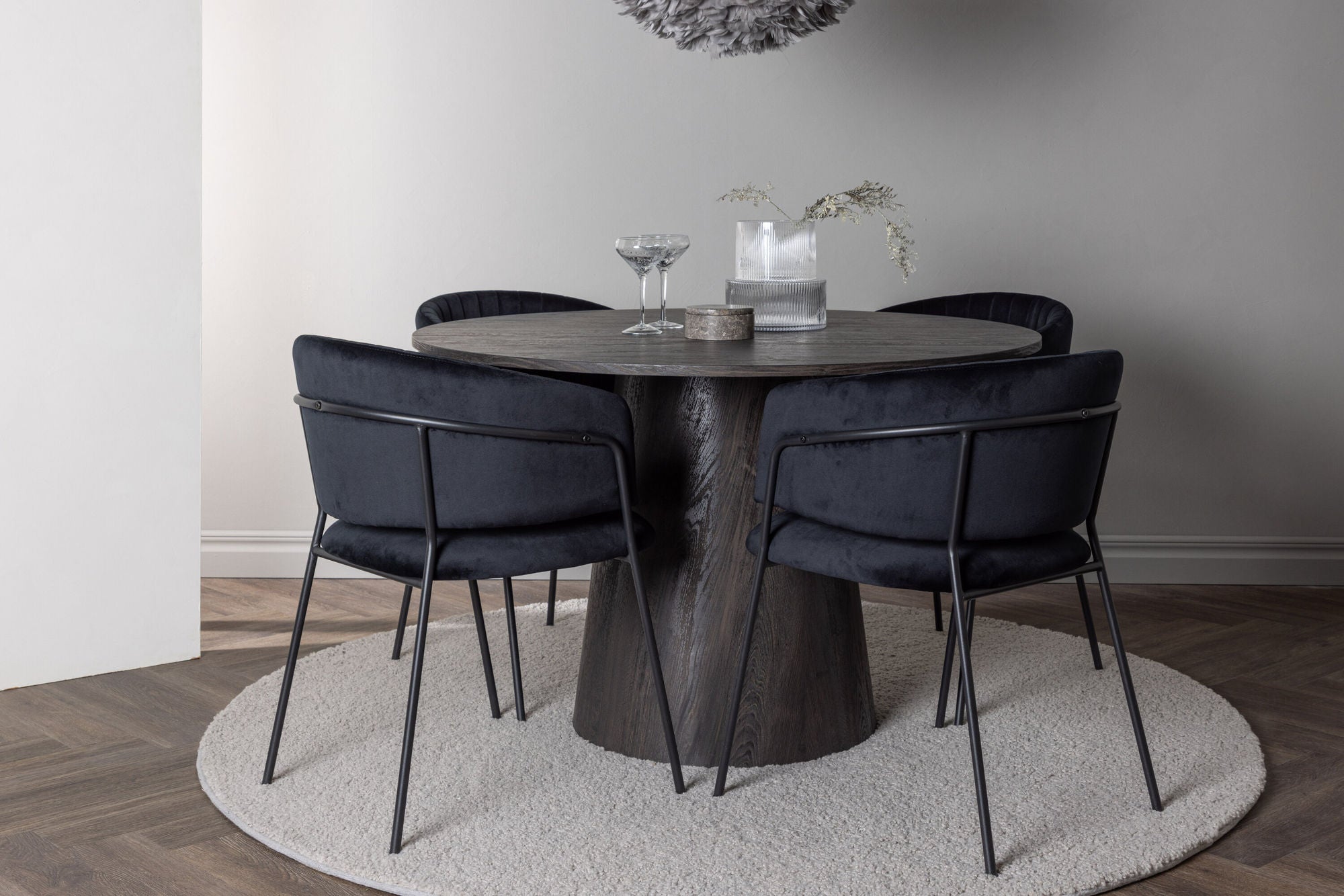 Venture Home Lanzo spisebord φ120 - Mocca/Mocca +Selma Spisebordsstol - Black / Black Velvet _4