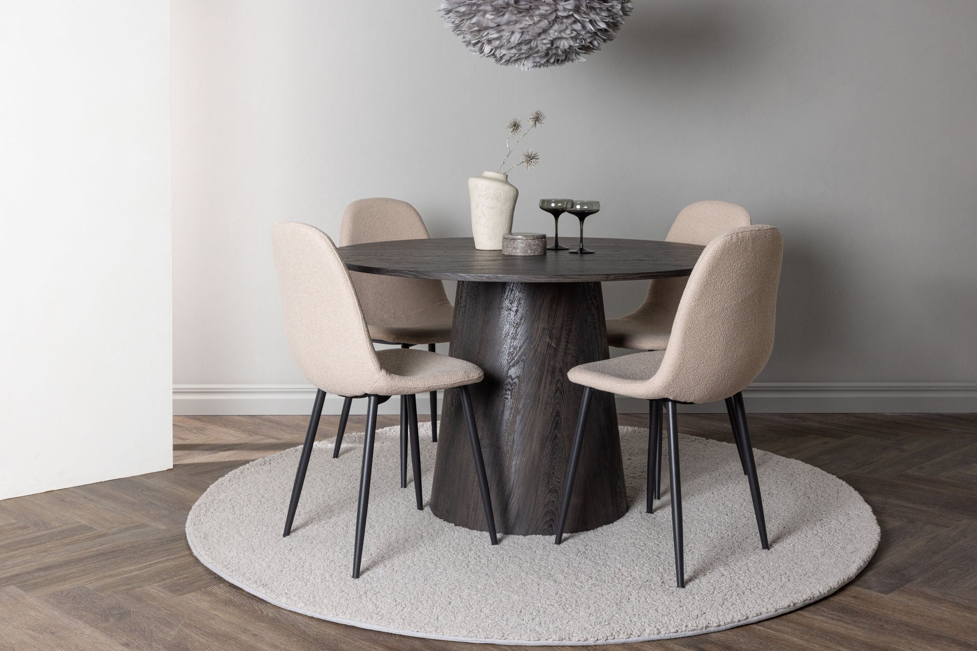 Venture Home Lanzo spisebord φ120 - Mocca/Mocca +Polar Spisebordsstol - Black / Beige Boucle _4
