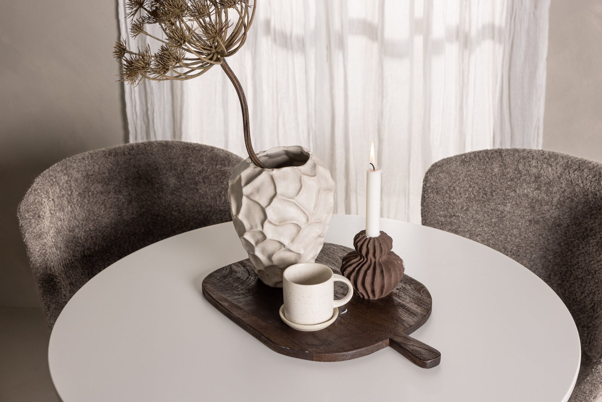 Venture Home Hamden spisebord - White MDF+Modesto Spisebordsstol - Grey / Smoked Black Boucle_4