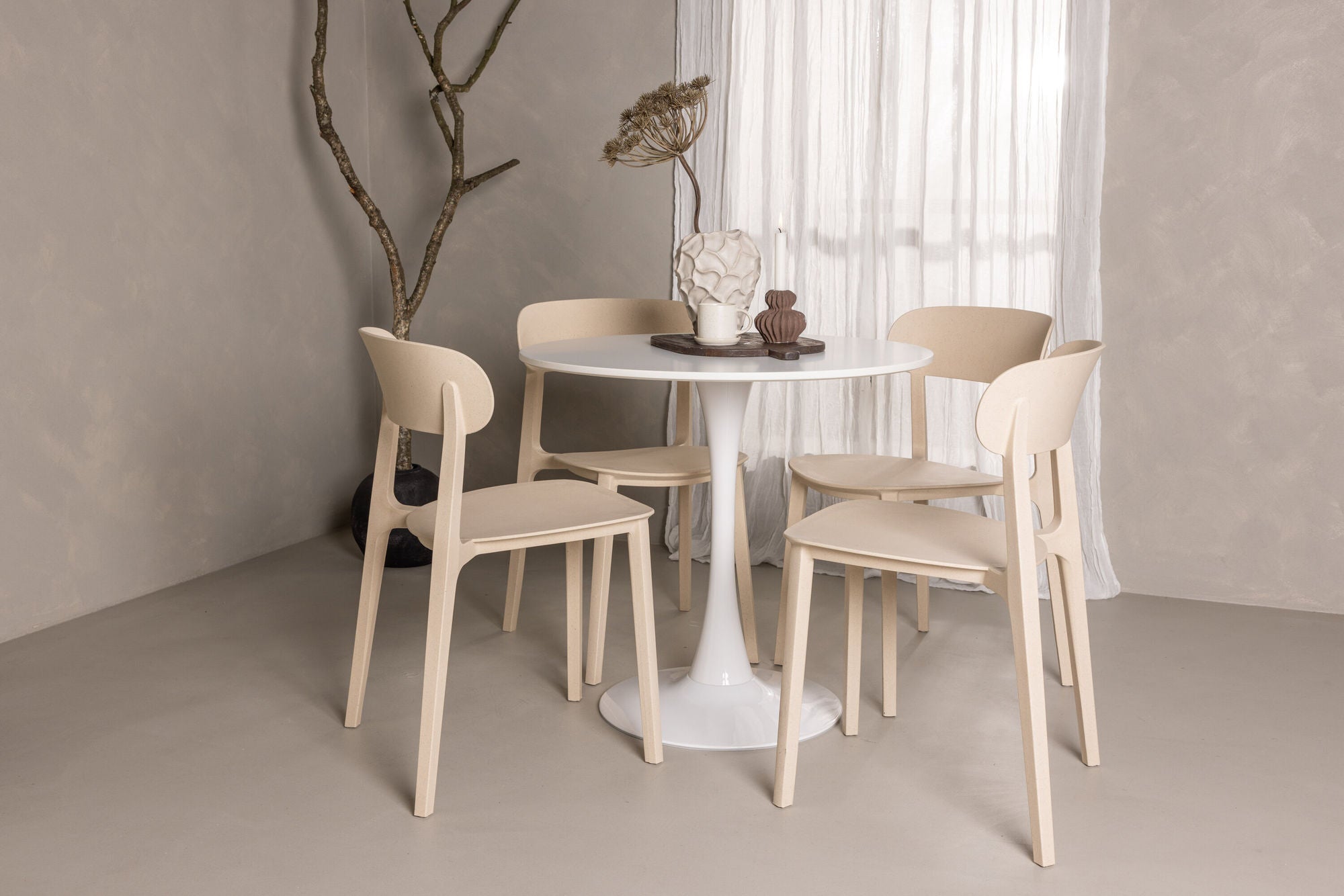 Venture Home Hamden spisebord - White MDF+Åstol Spisebordsstol - Nature Wood plastic composite_4