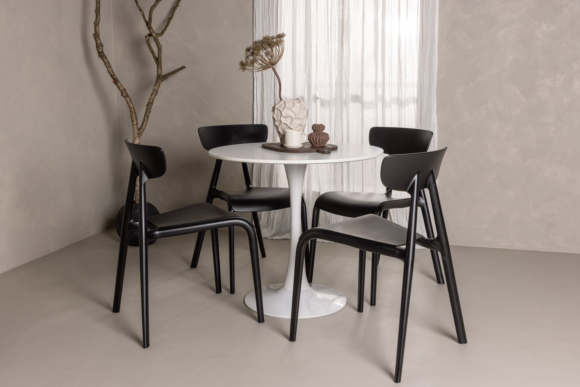 Venture Home Hamden spisebord - White MDF+Ursholmen Spisebordsstol - Black Polypropylene_4