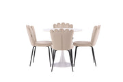 Venture Home Hamden spisebord - White MDF+Limhamn Light stol - Black / Beige Velvet_4