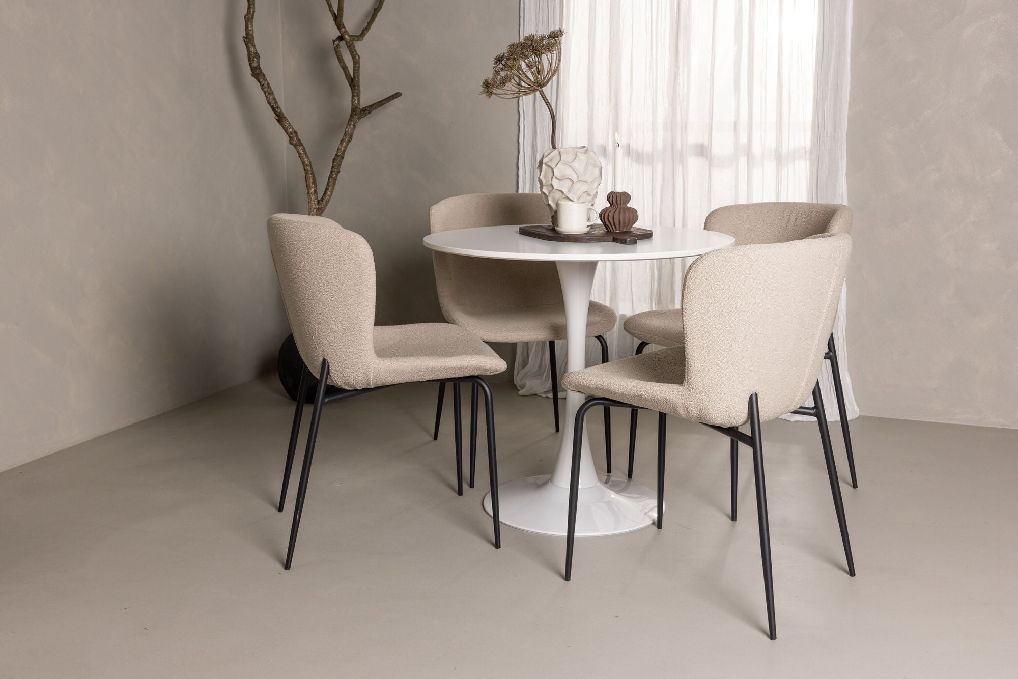 Venture Home Hamden spisebord - White MDF+Modesto Spisebordsstol - Beige / Beige Boucle_4