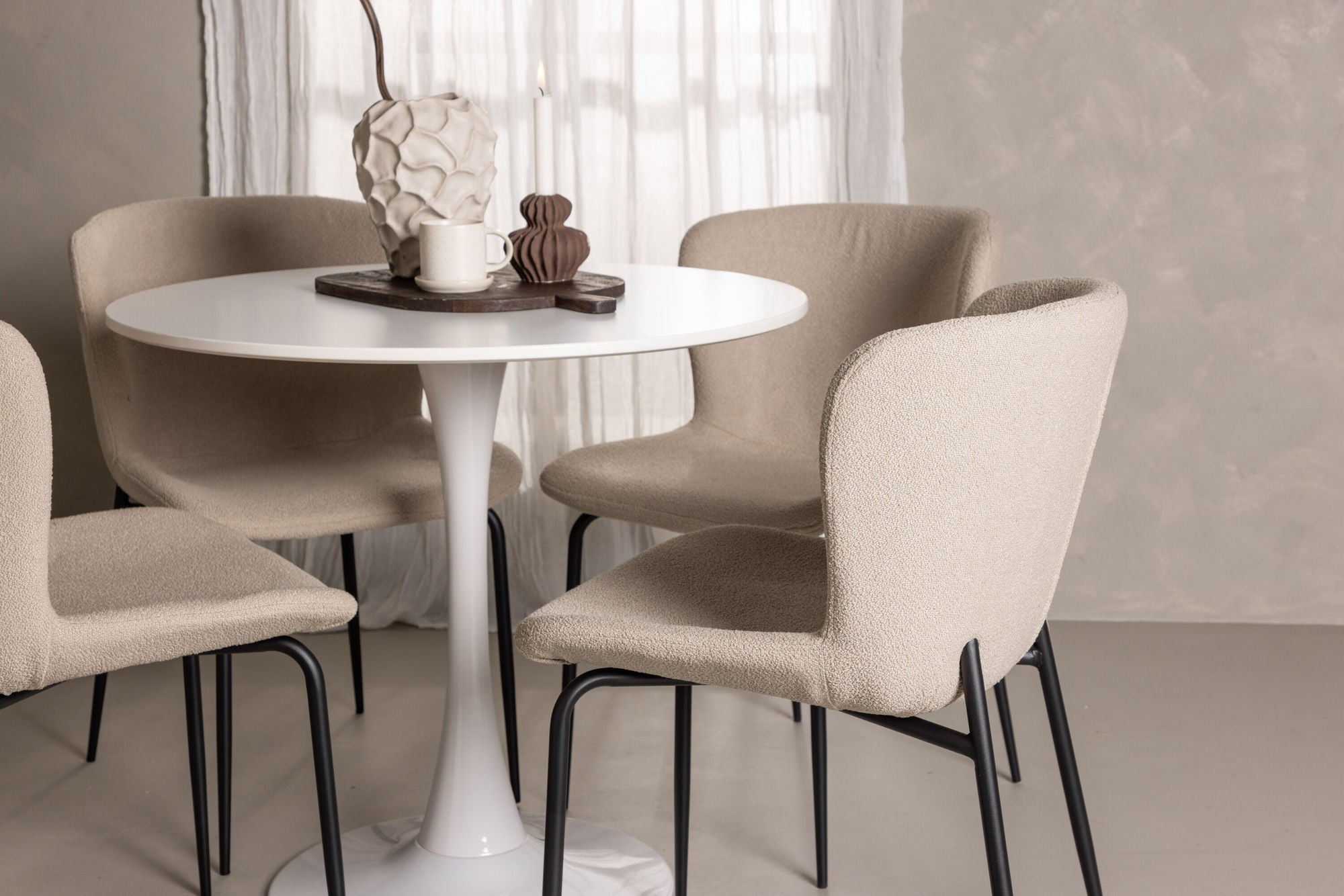 Venture Home Hamden spisebord - White MDF+Modesto Spisebordsstol - Beige / Beige Boucle_4