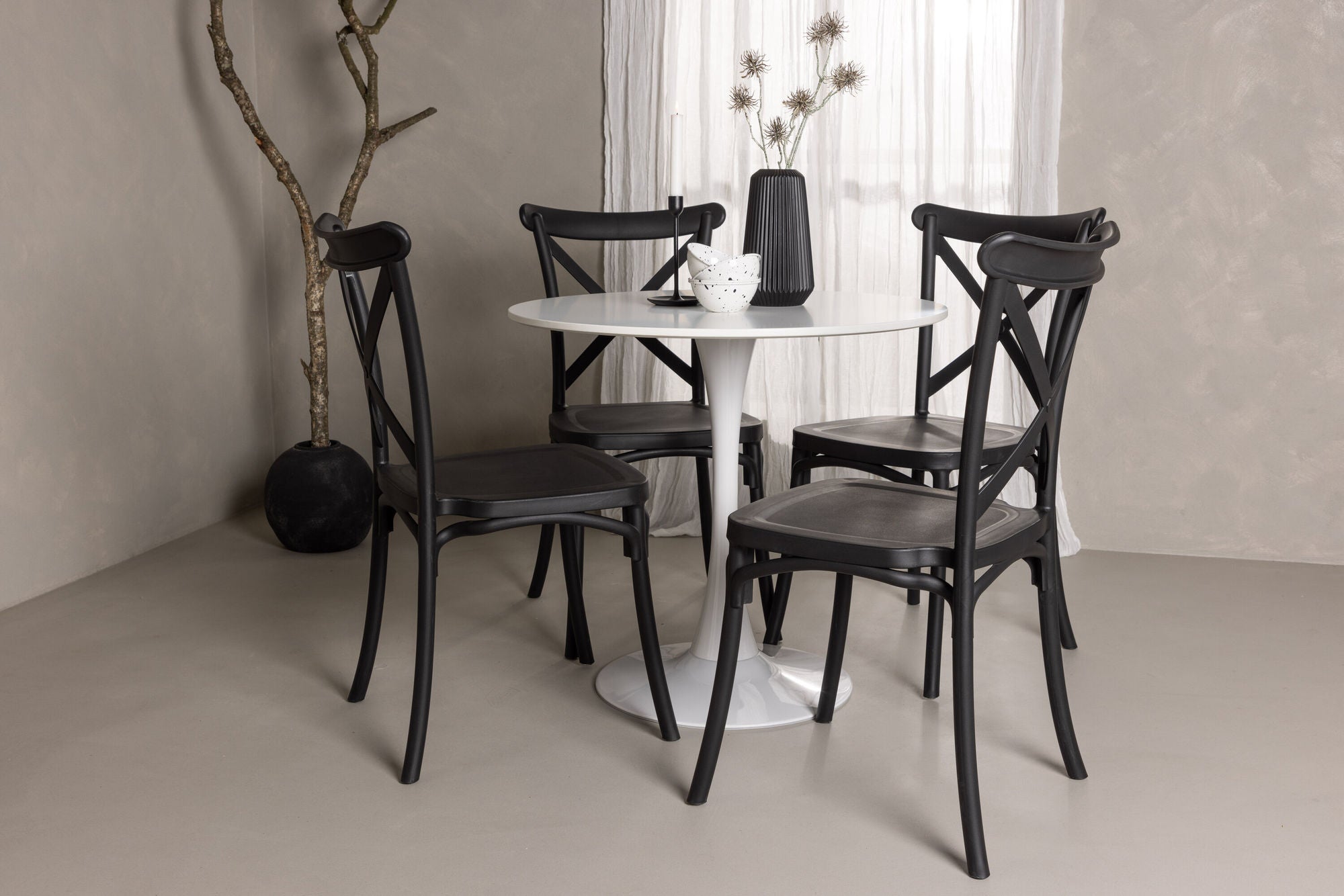 Venture Home Hamden spisebord - White MDF+Crosett Spisebordsstol - Matte Black / Matte Black Plastic_4