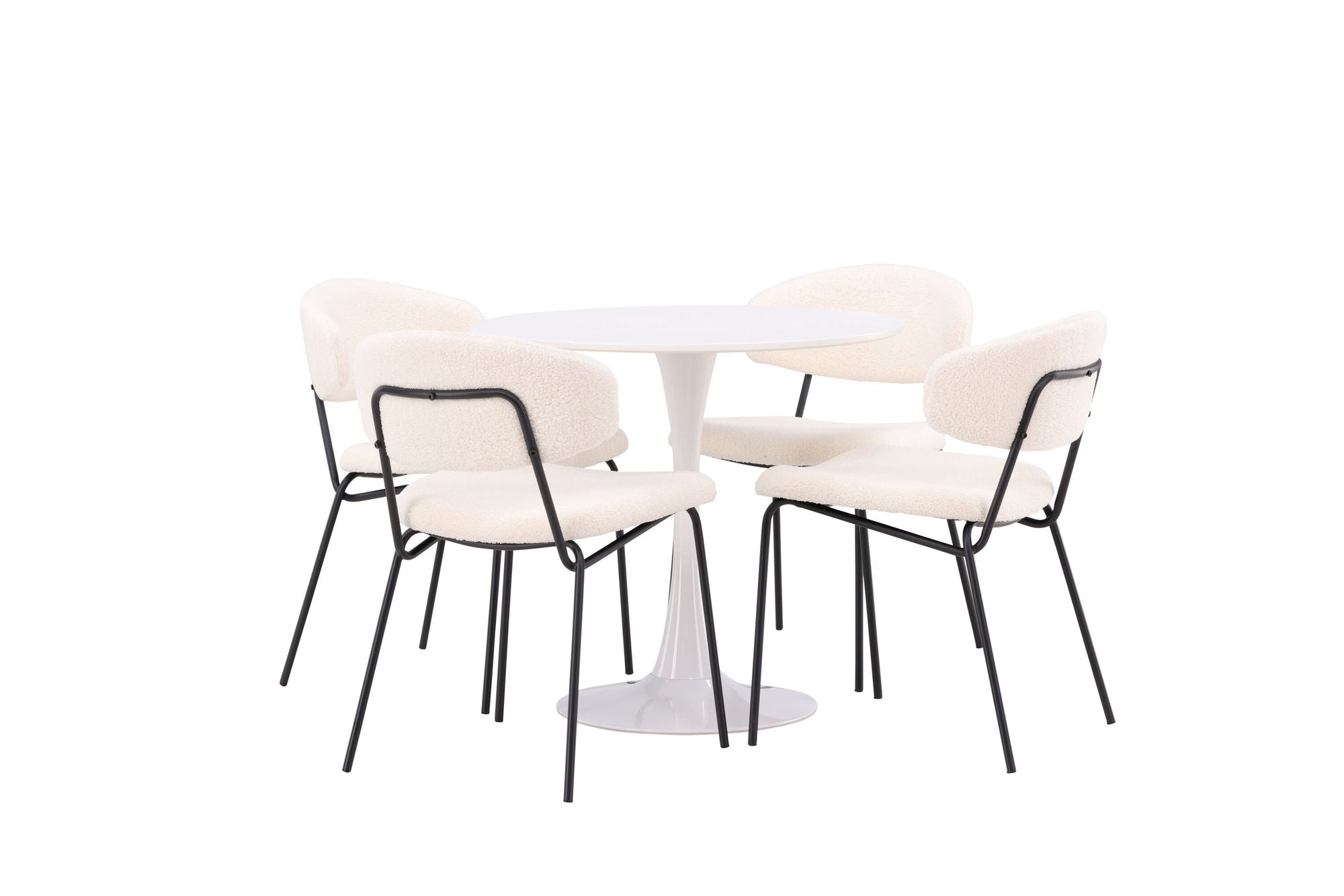 Venture Home Hamden spisebord - White MDF+Chico Spisebordsstol - Black / White Boucle_4