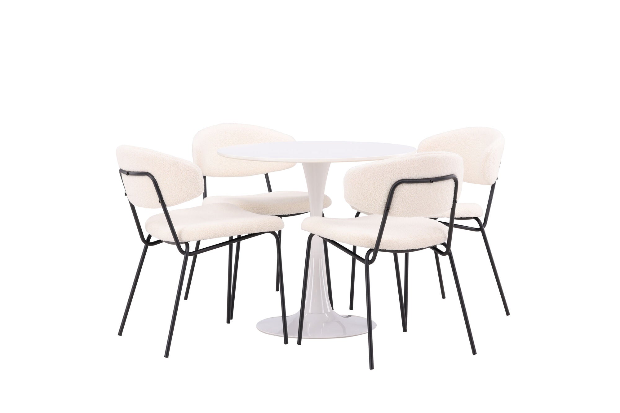 Venture Home Hamden spisebord - White MDF+Chico Spisebordsstol - Black / White Boucle_4