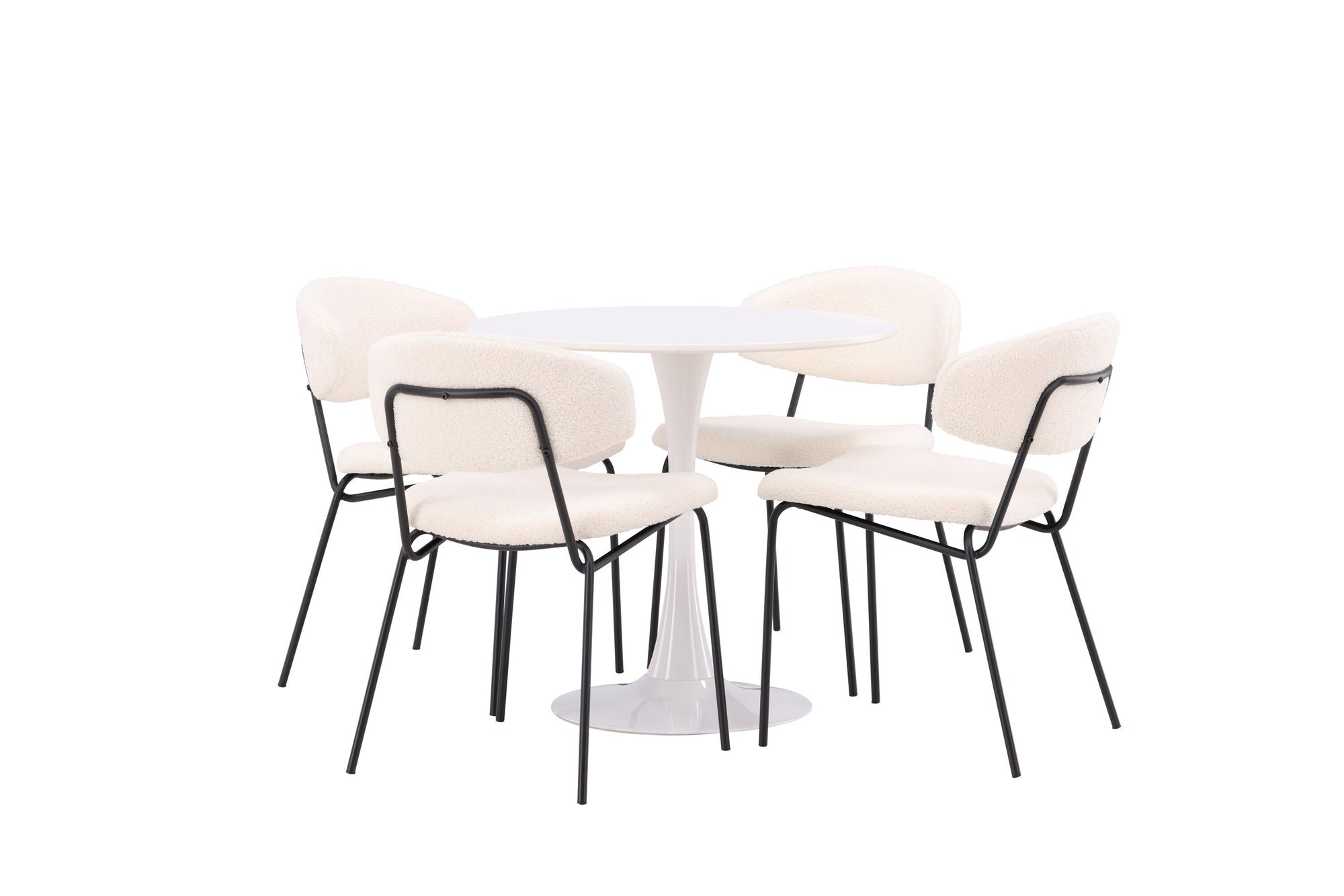 Venture Home Hamden spisebord - White MDF+Chico Spisebordsstol - Black / White Boucle_4