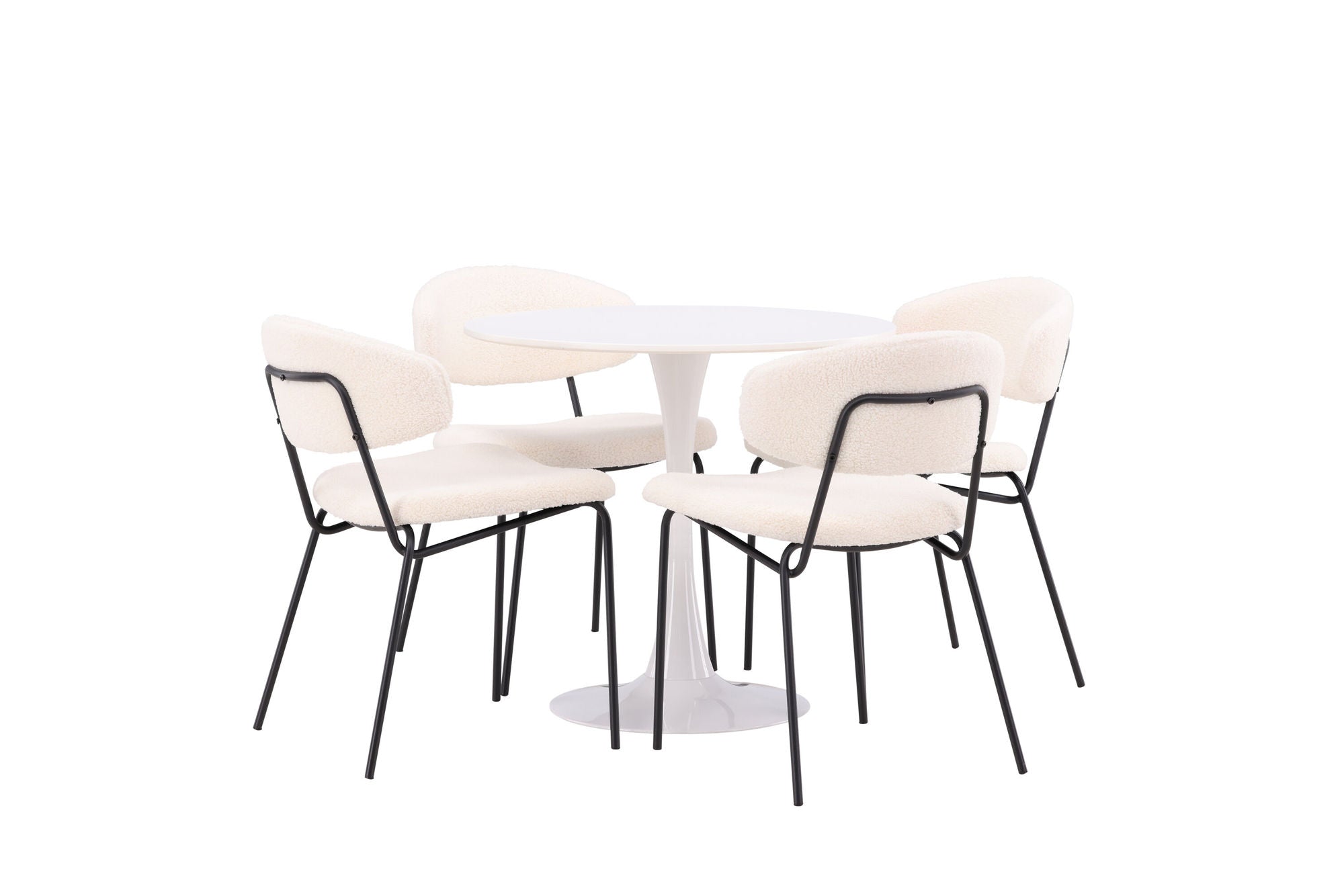 Venture Home Hamden spisebord - White MDF+Chico Spisebordsstol - Black / White Boucle_4