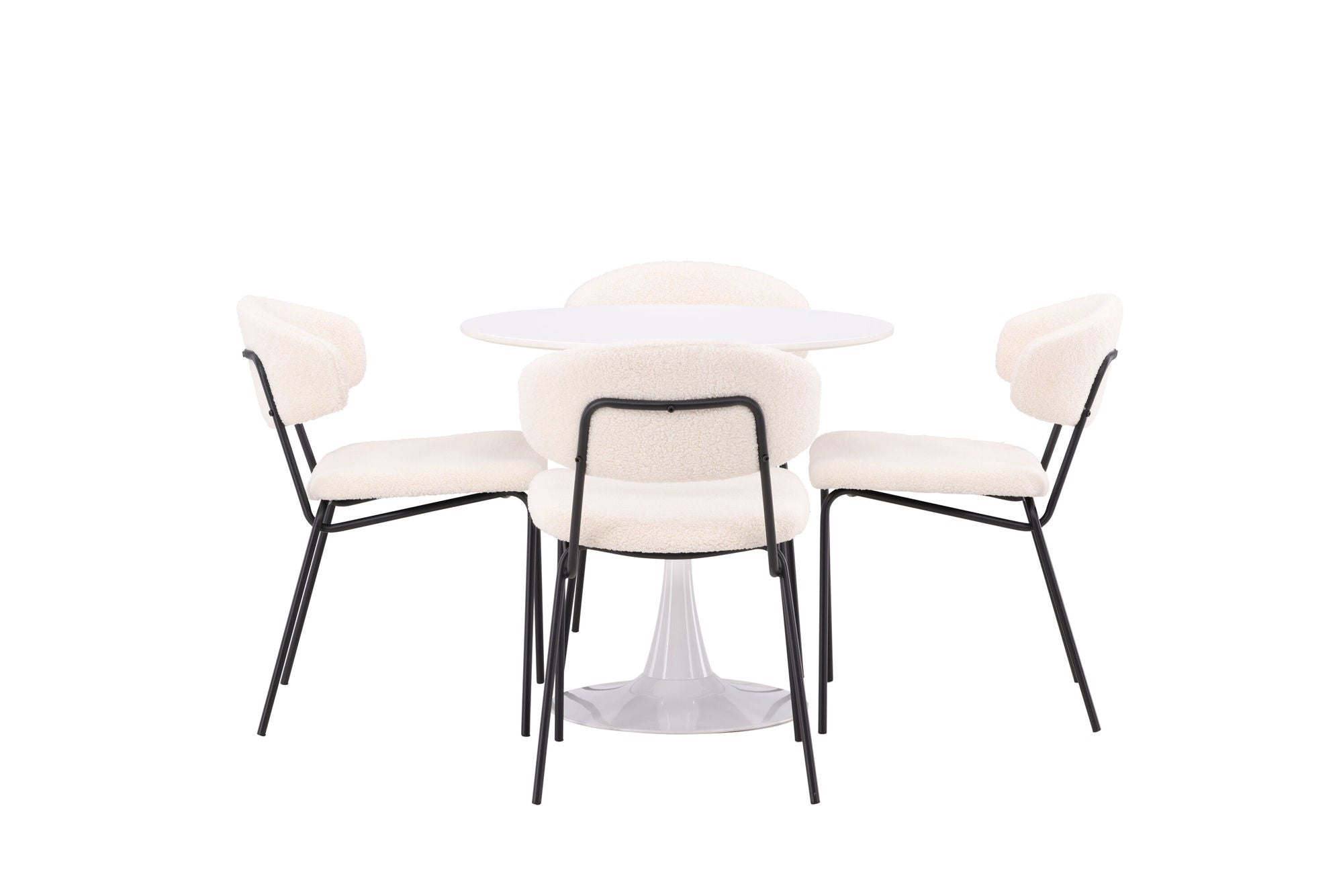 Venture Home Hamden spisebord - White MDF+Chico Spisebordsstol - Black / White Boucle_4