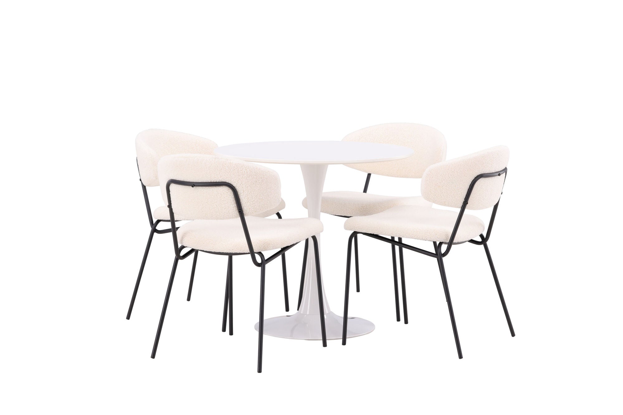 Venture Home Hamden spisebord - White MDF+Chico Spisebordsstol - Black / White Boucle_4