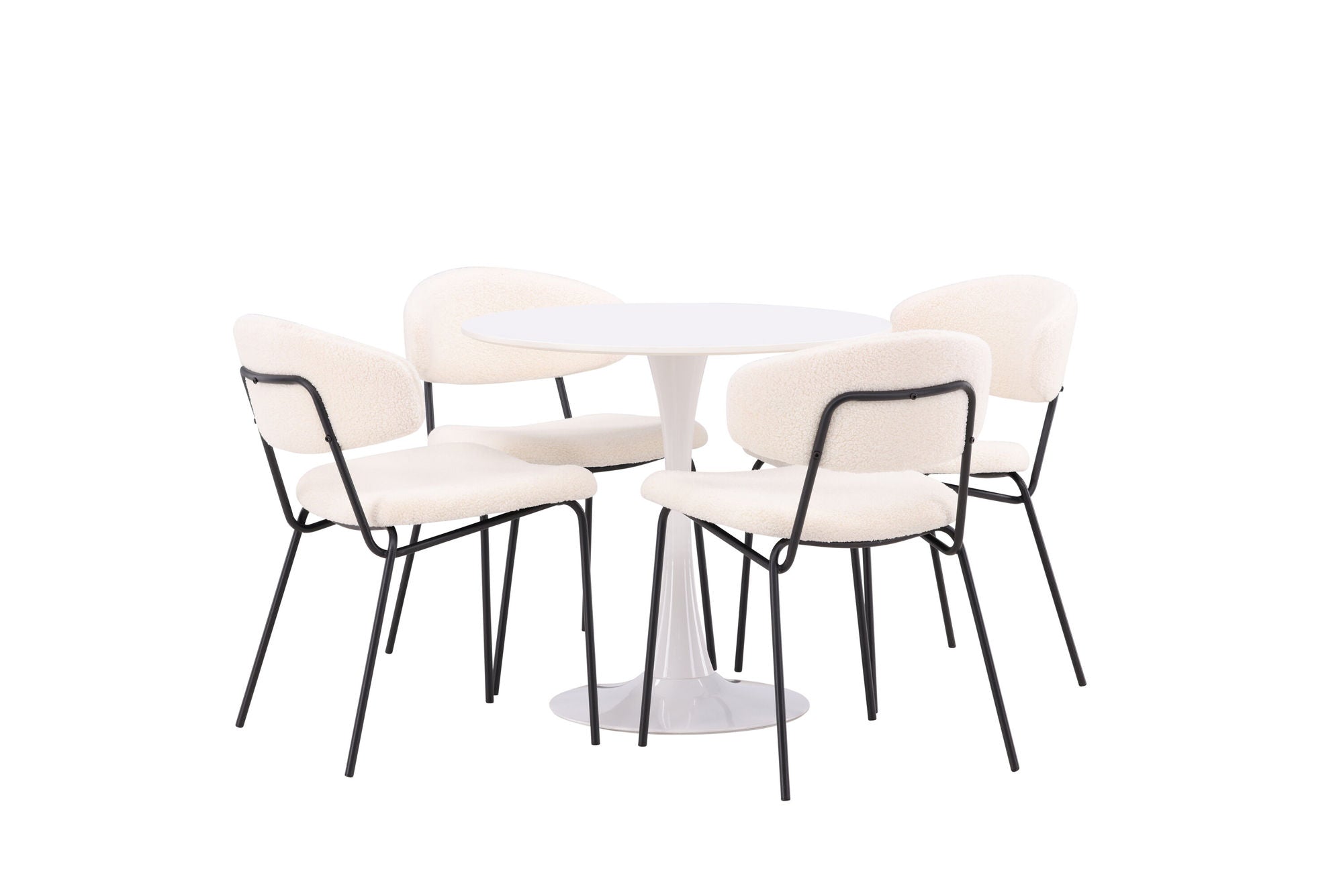 Venture Home Hamden spisebord - White MDF+Chico Spisebordsstol - Black / White Boucle_4