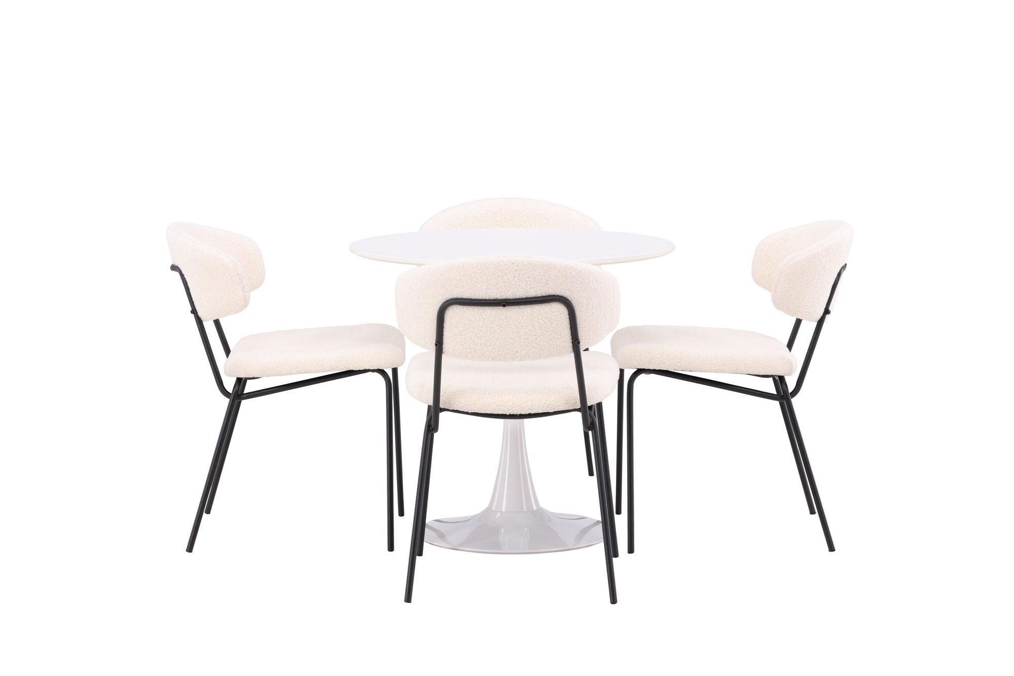 Venture Home Hamden spisebord - White MDF+Chico Spisebordsstol - Black / White Boucle_4