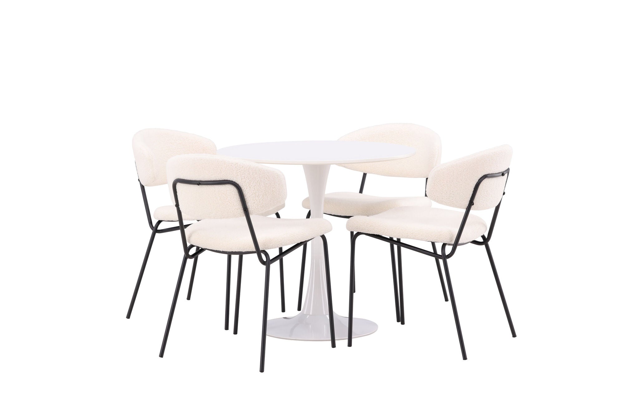 Venture Home Hamden spisebord - White MDF+Chico Spisebordsstol - Black / White Boucle_4