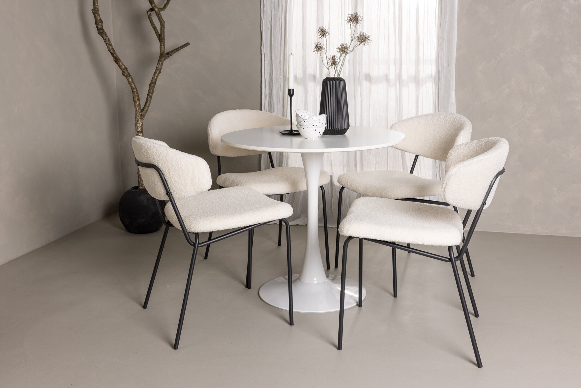 Venture Home Hamden spisebord - White MDF+Chico Spisebordsstol - Black / White Boucle_4
