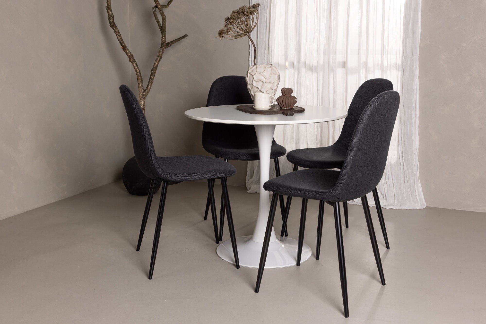 Venture Home Hamden spisebord - White MDF+Polar Spisebordsstol - Black Legs - Black Fabric_4