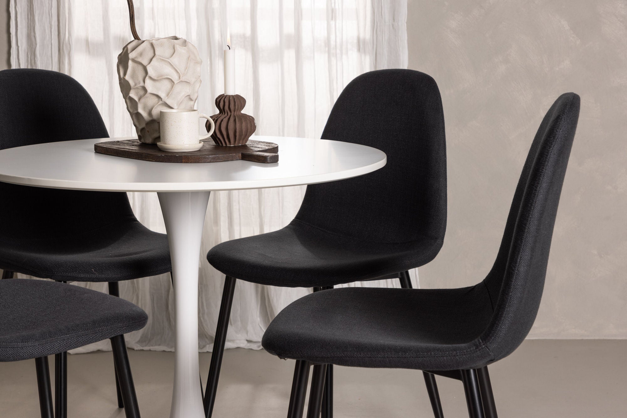 Venture Home Hamden spisebord - White MDF+Polar Spisebordsstol - Black Legs - Black Fabric_4