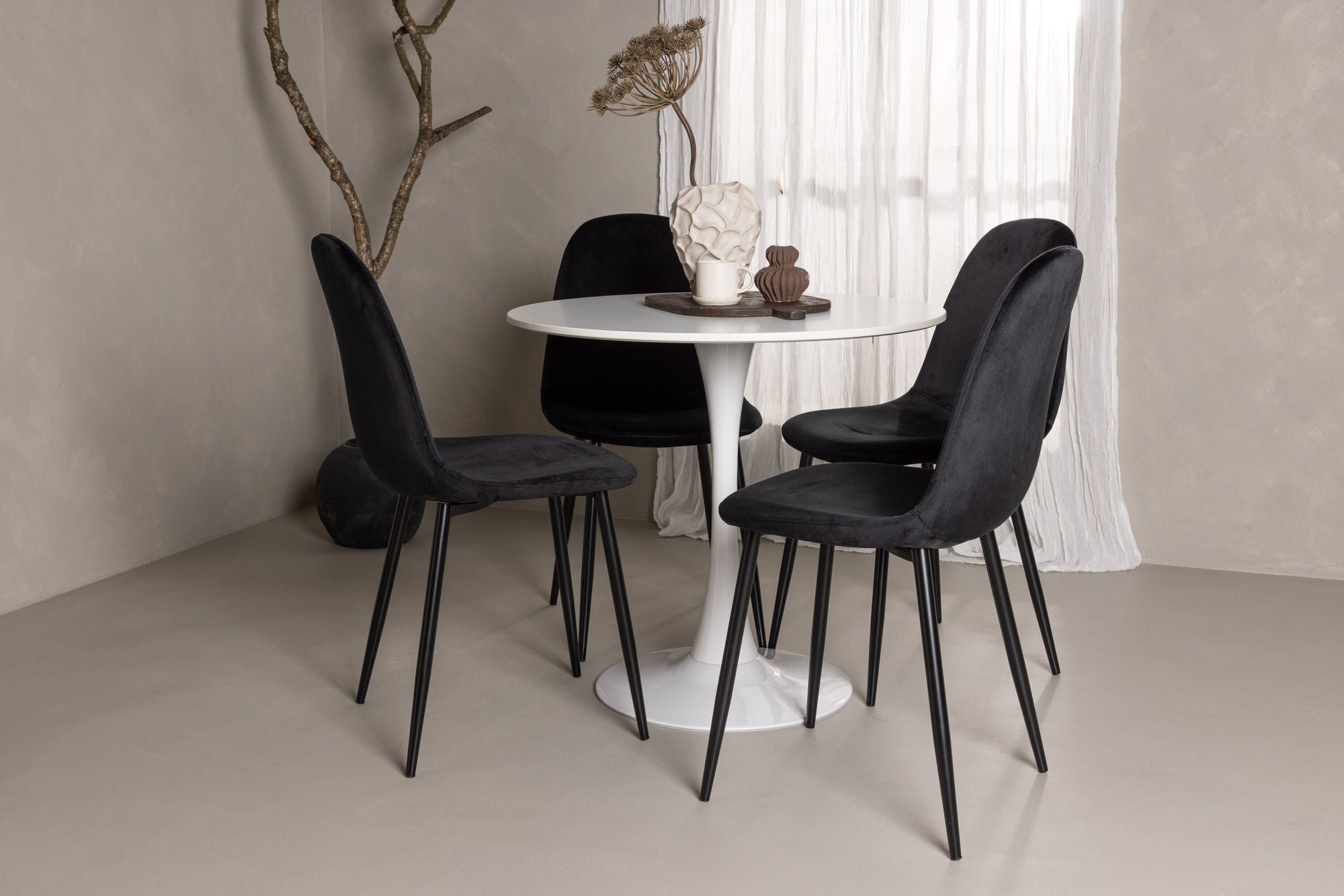Venture Home Hamden spisebord - White MDF+Polar Spisebordsstol - Black legs / Black Velvet_4