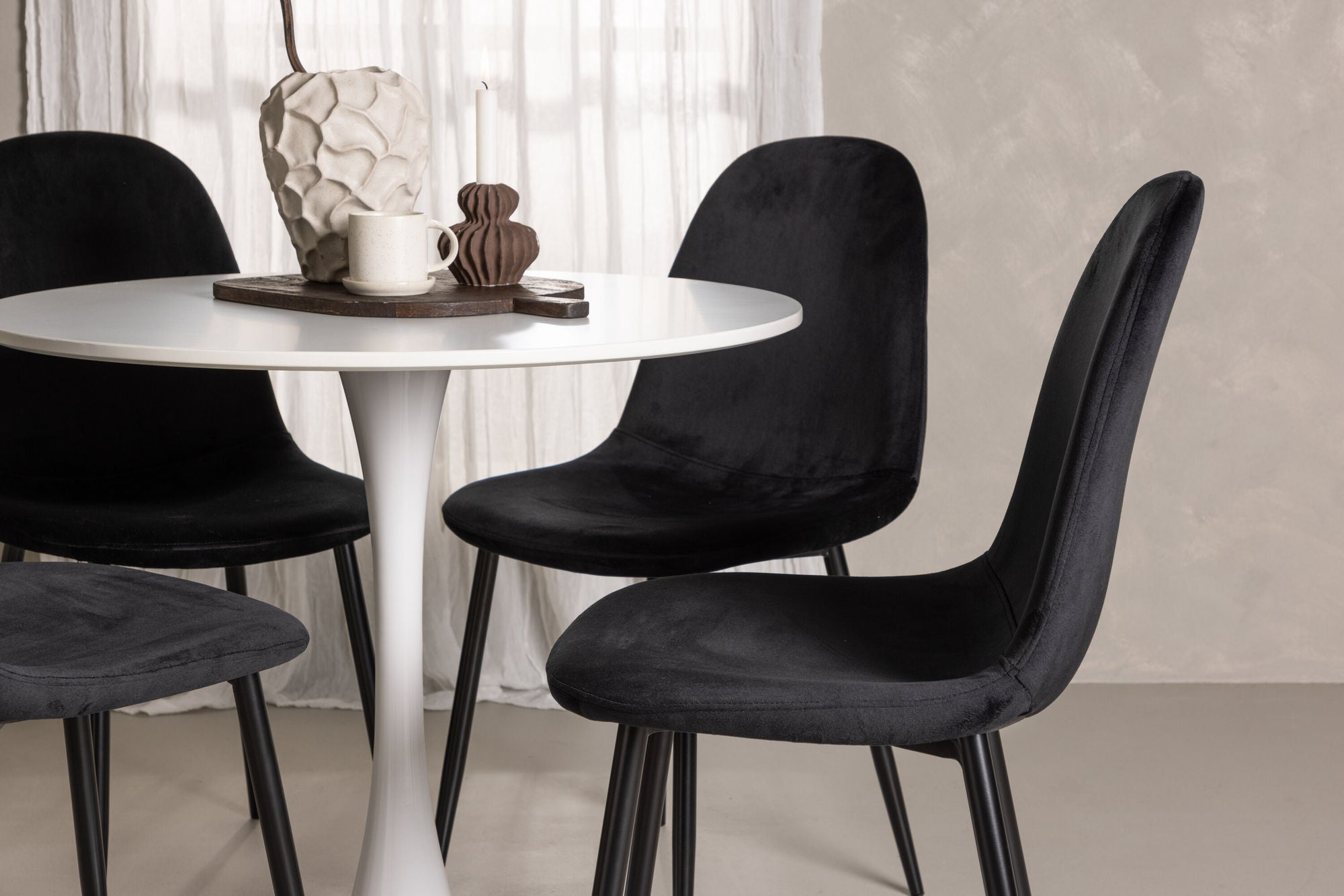 Venture Home Hamden spisebord - White MDF+Polar Spisebordsstol - Black legs / Black Velvet_4